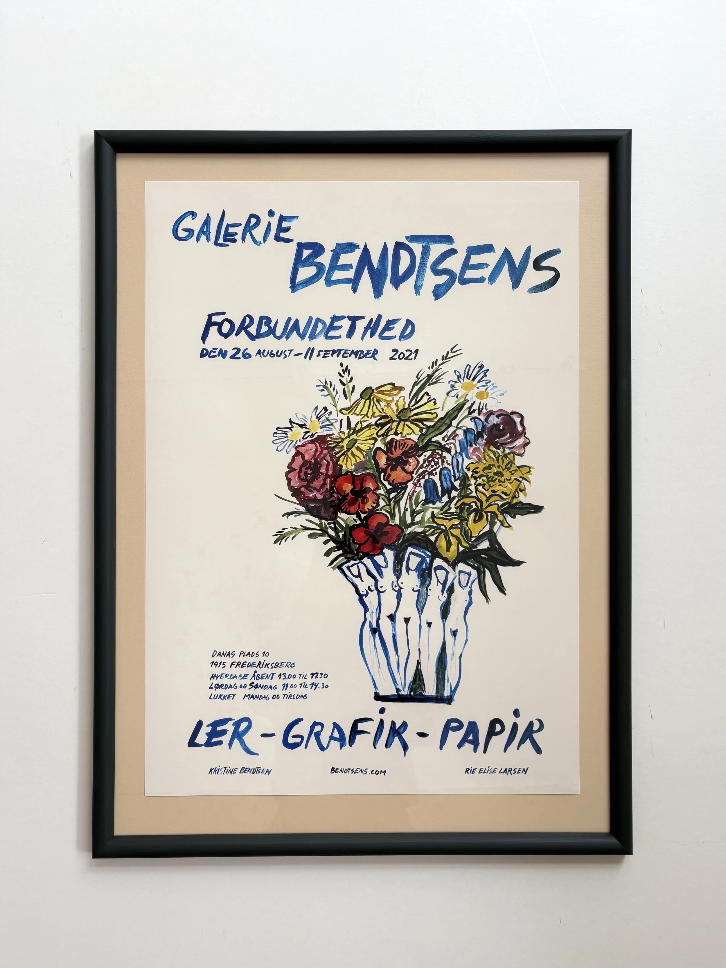 Poster with artwork by Pylle Søndergaard was designed for our exhibition in 2021., with hand painted frame