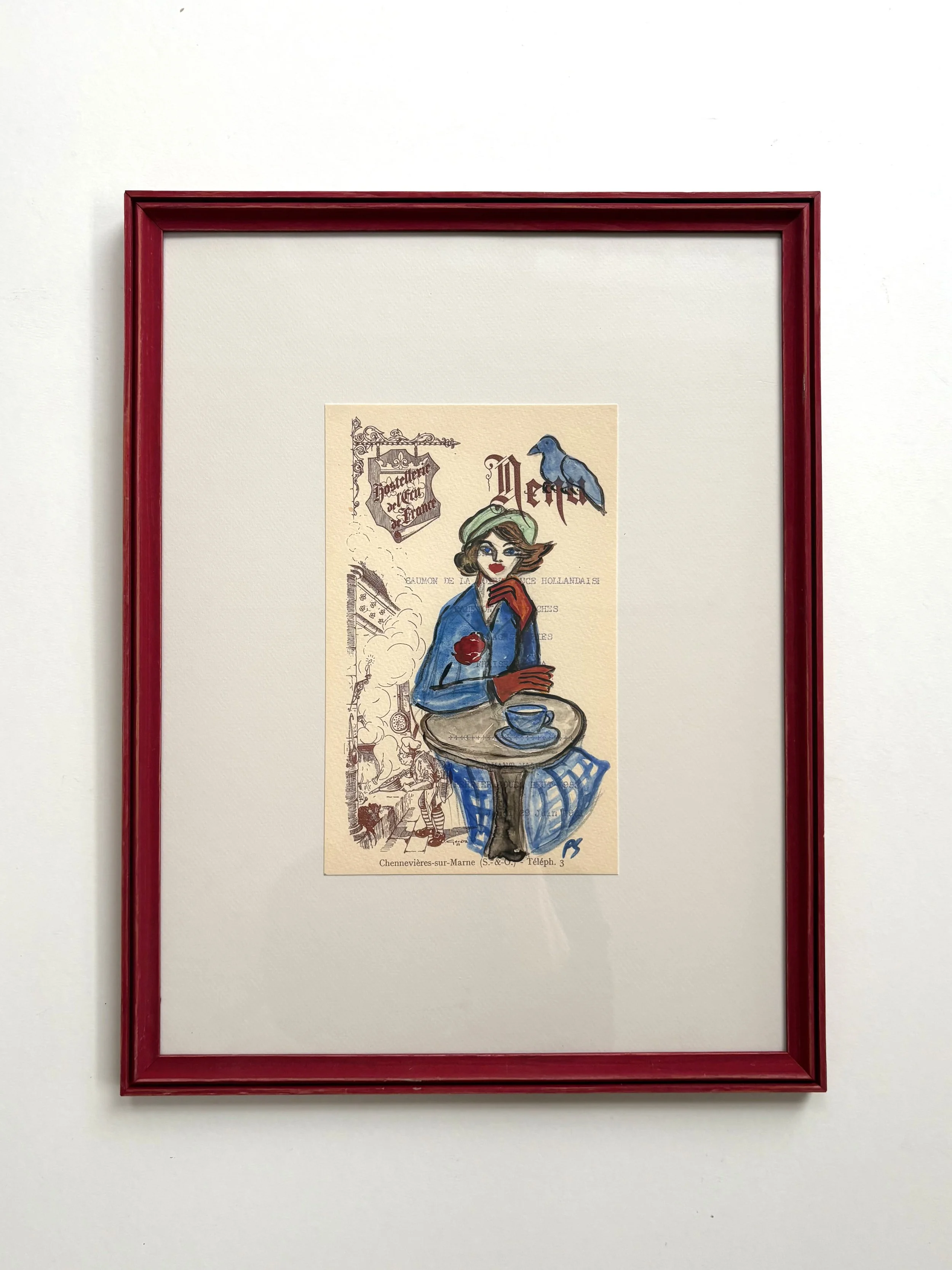 Pylle Søndergaard, giclee print of original drawing with watercolor, in hand painted frame