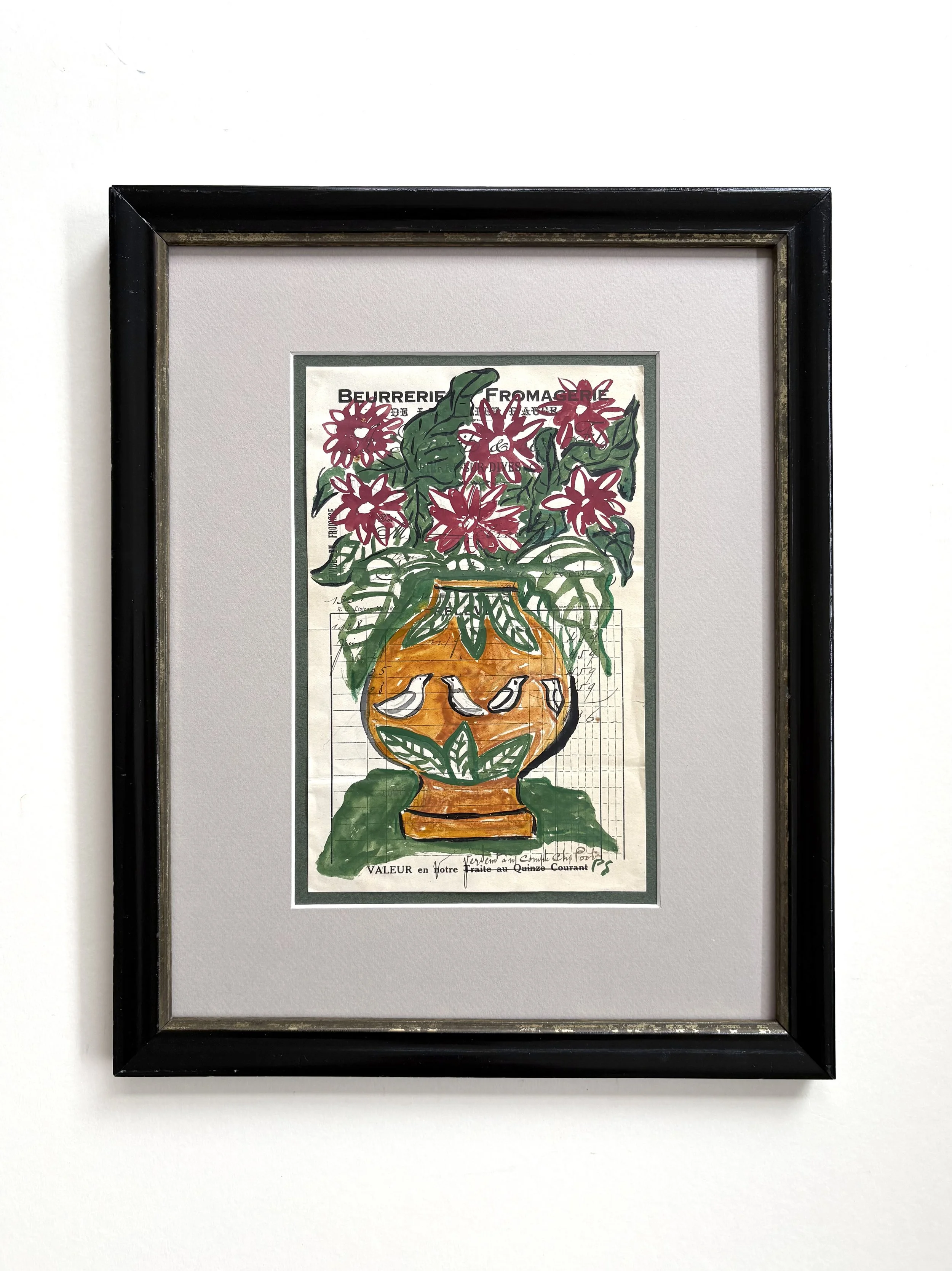 Unique tempera drawing by Pylle Søndergaard, with antique frame