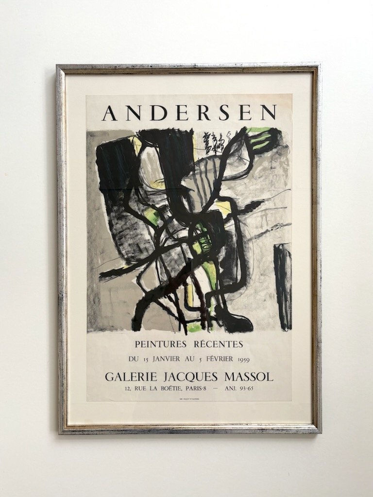 Mogens Andersen, original lithographic poster from 1959, with hand silvered frame