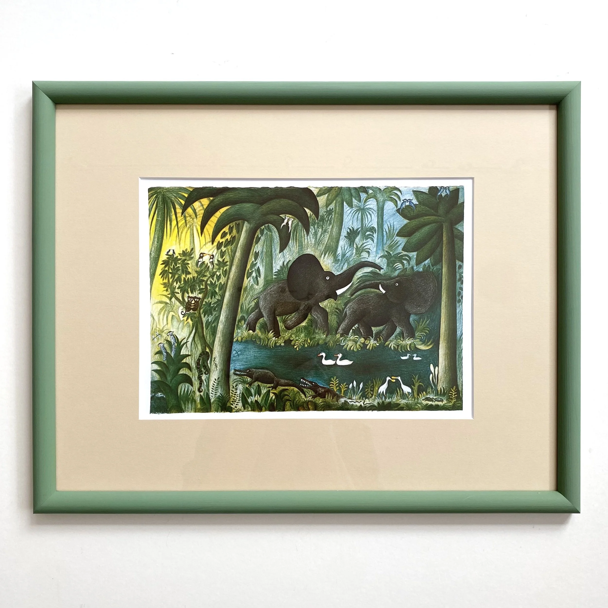 Hans Scherfig, print from art book "Journey in the jungle and on the savannah", with hand painted frame