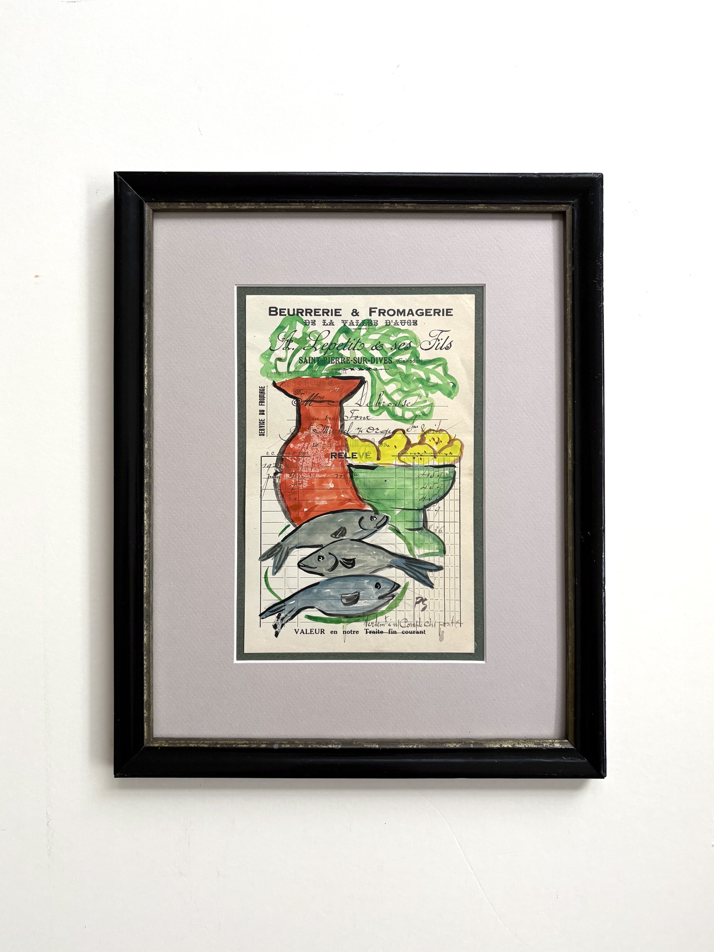 Unique tempera drawing by Pylle Søndergaard, with antique frame