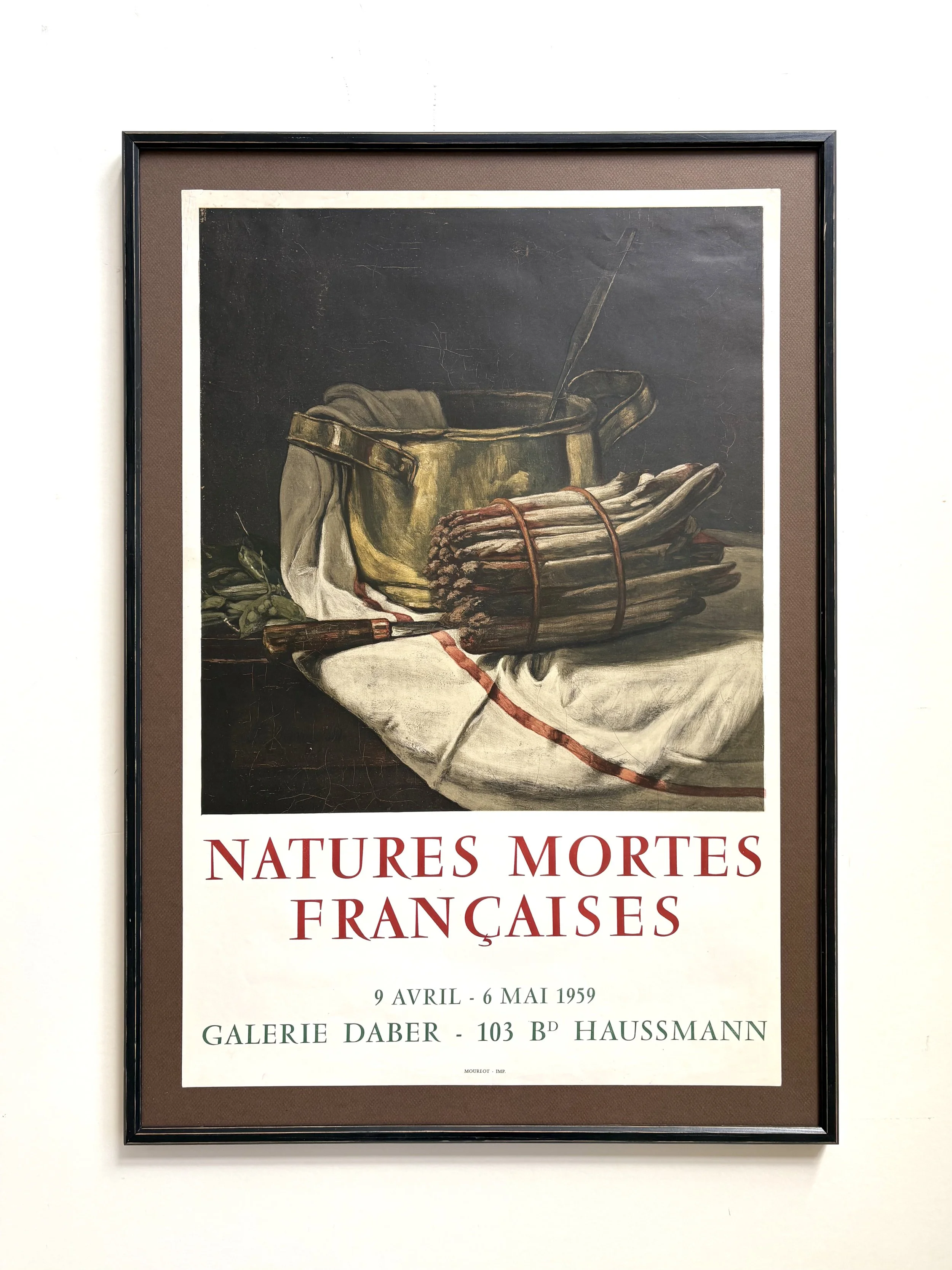 Original lithographic poster with Nature Morte motif from 1959, with vintage black frame