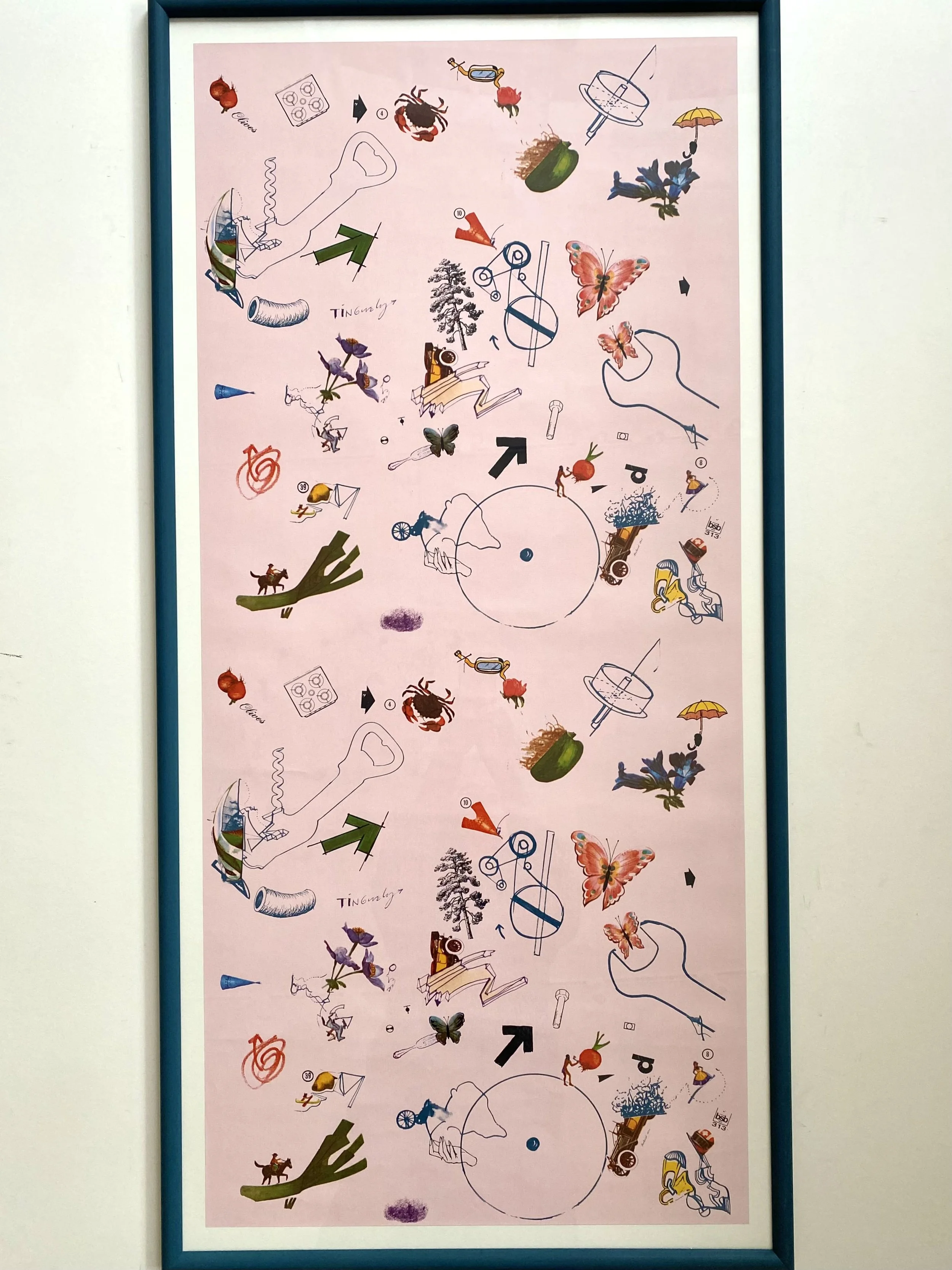 Jean Tinguely, original artist wallpaper from 1971, with hand painted frame