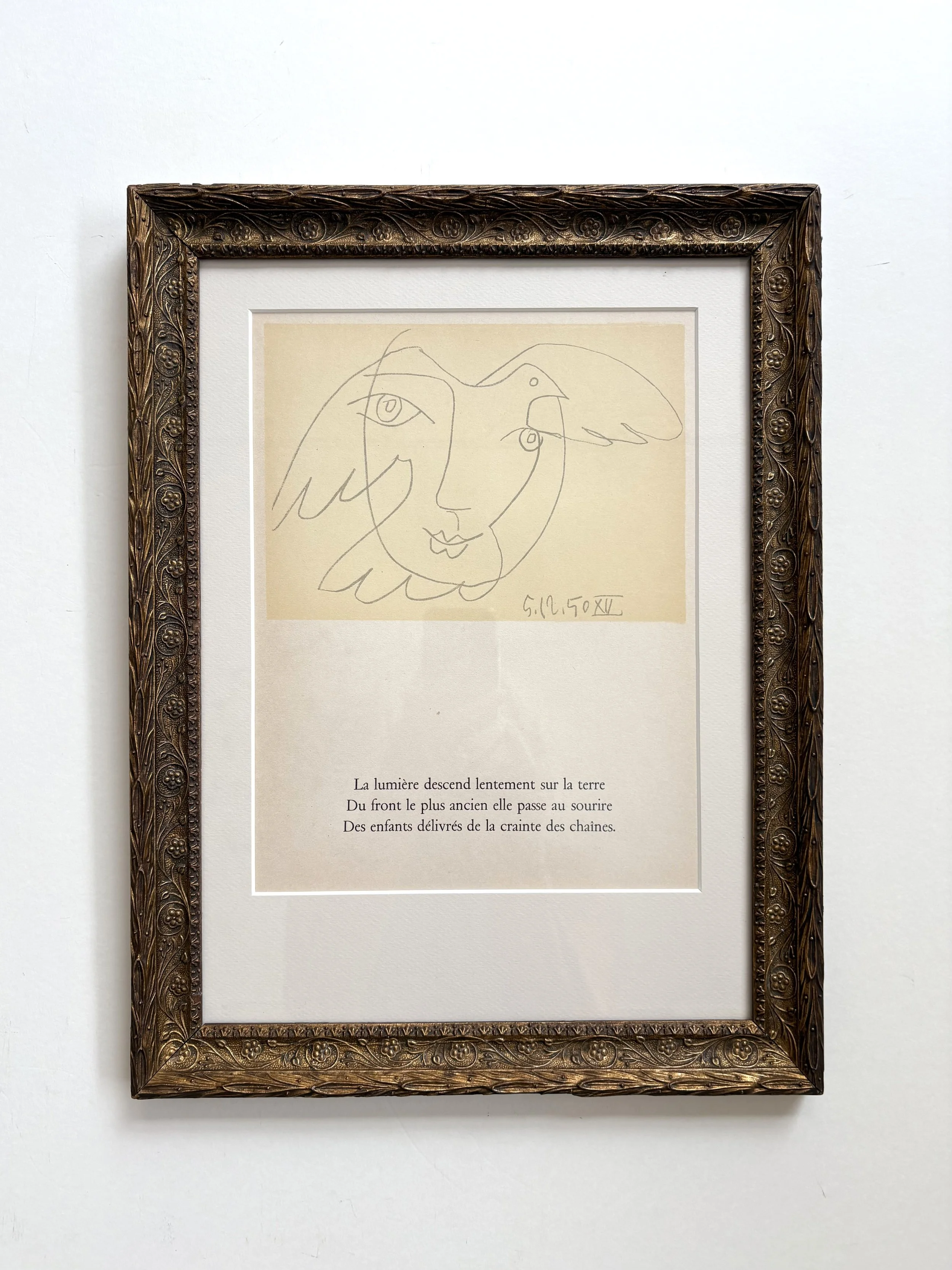 Lithographic illustration by Pablo Picasso, with antique frame