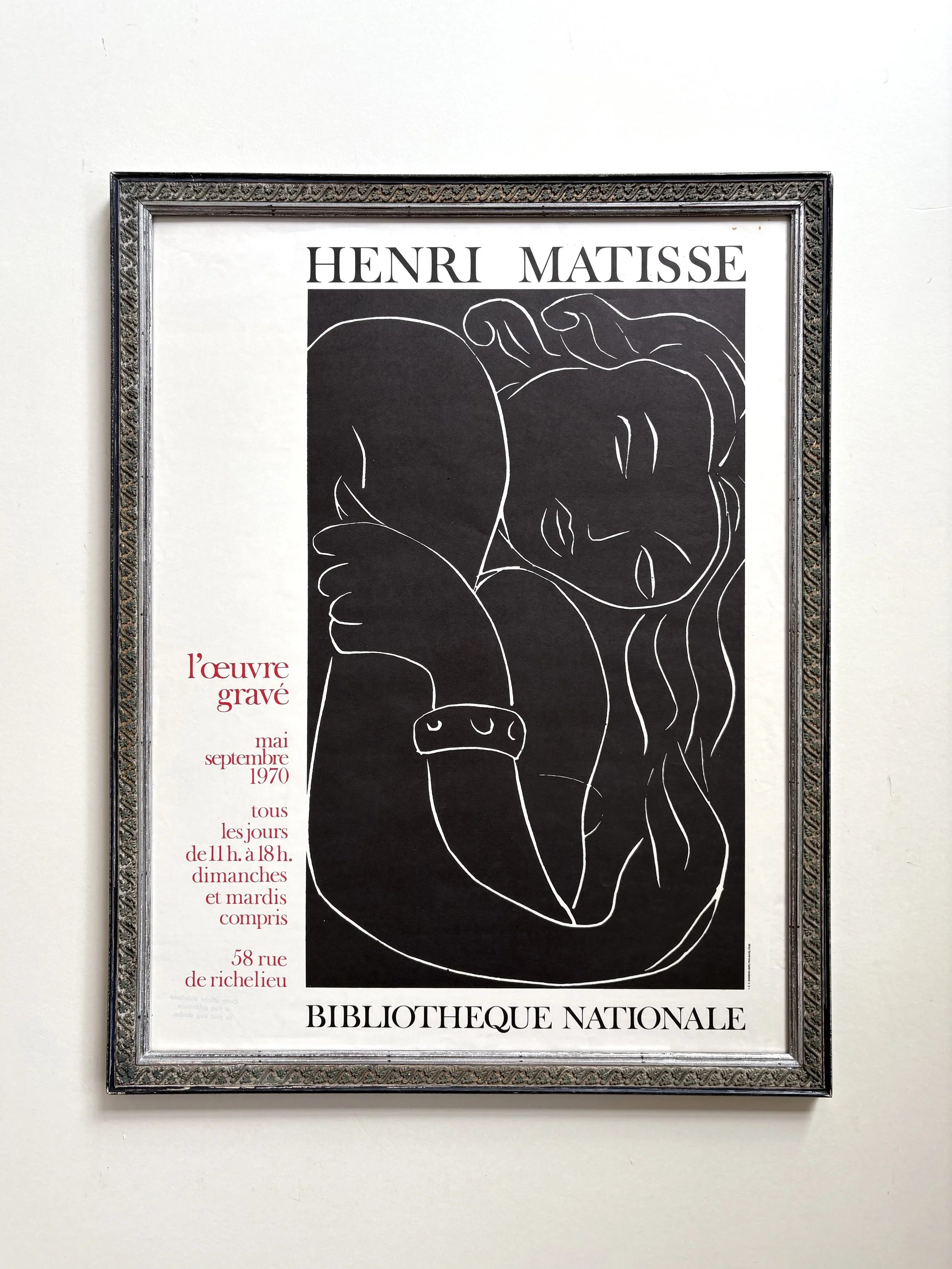 Henri Matisse, silk-screened poster from 1970, with antique frame