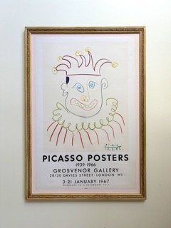 Pablo Picasso, original lithographic poster from 1967, with vintage golden frame
