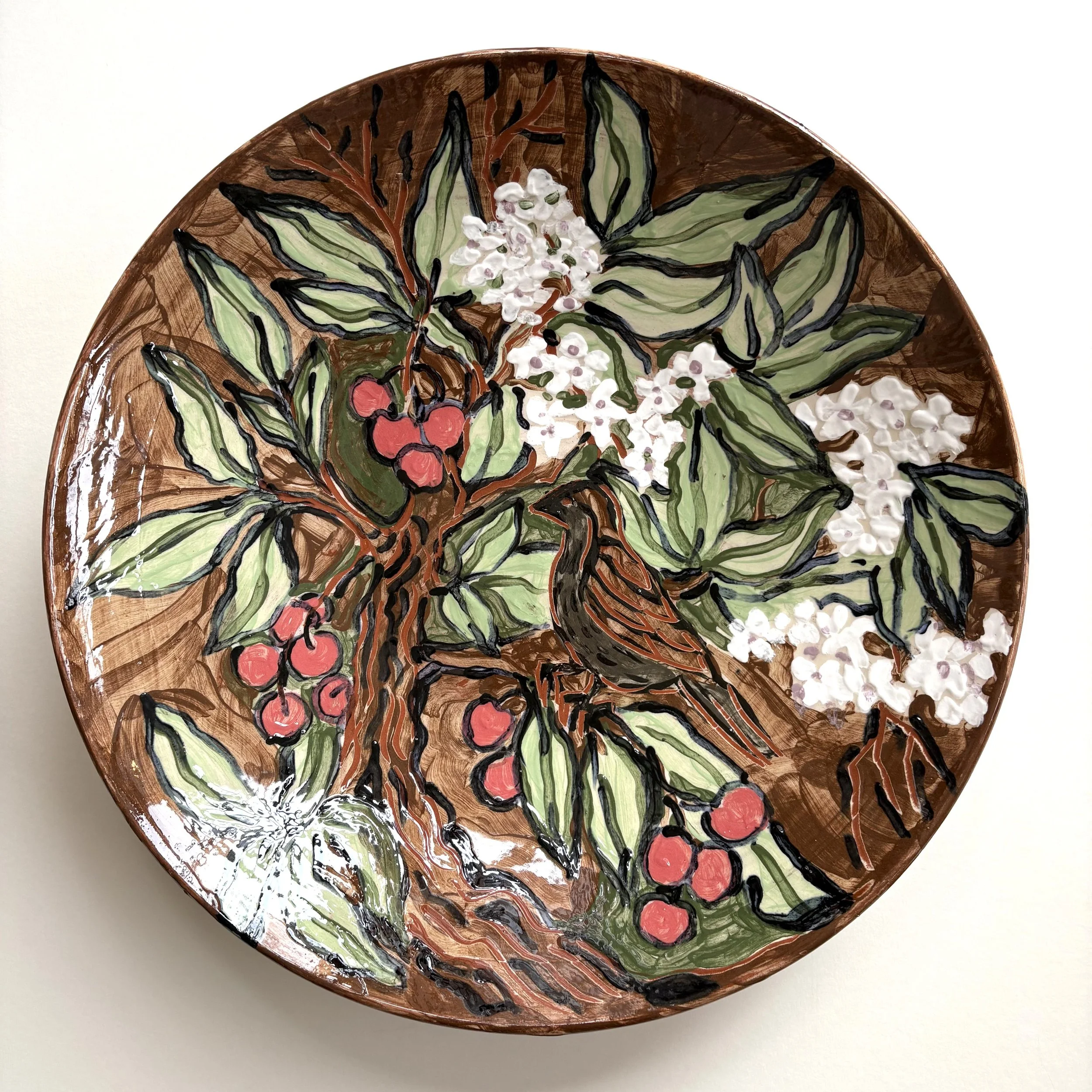 Pylle Søndergaard, large unique dish in glazed pottery, Flora Danica