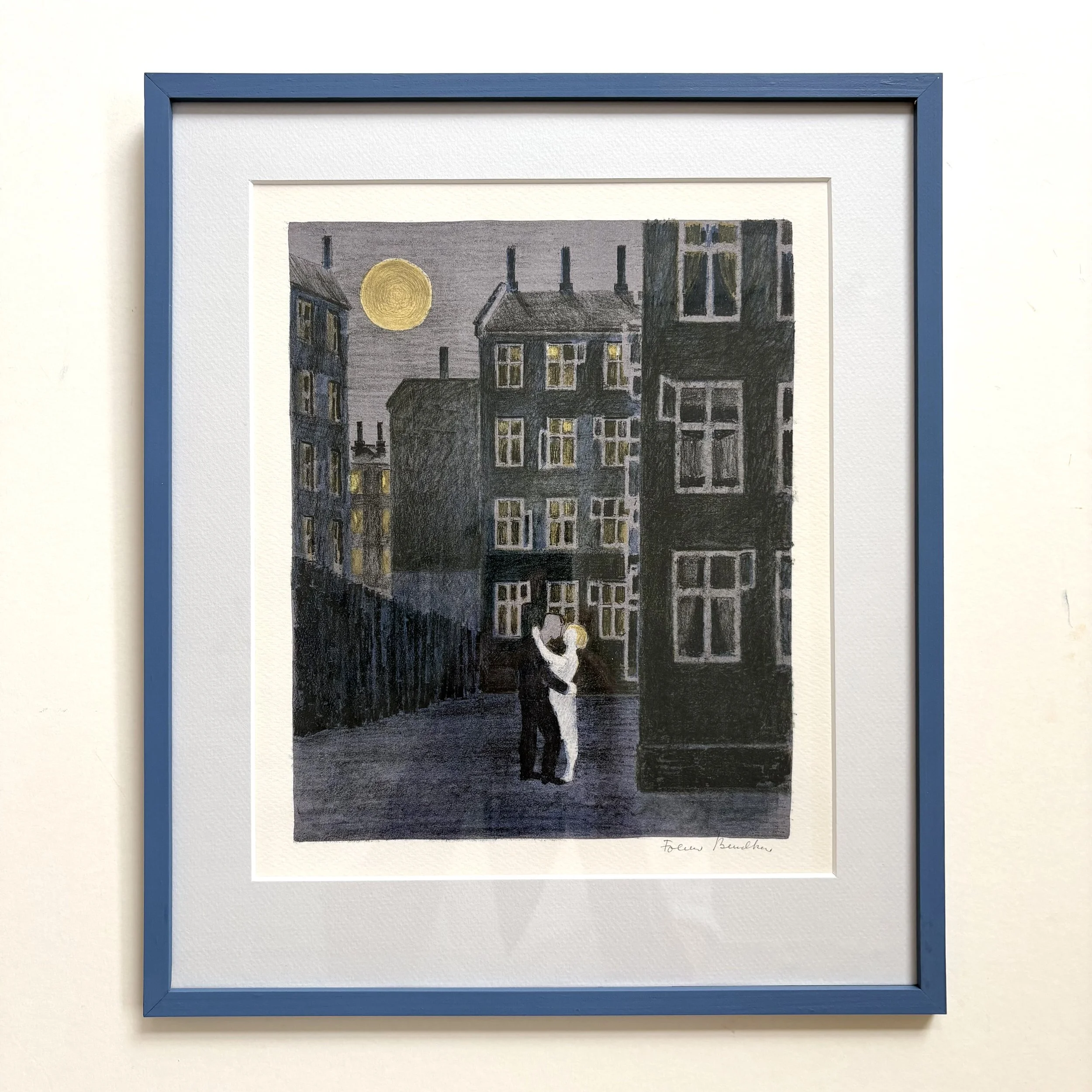 Reprint of an original lithograph made by Folmer Bendtsen, with hand painted frame