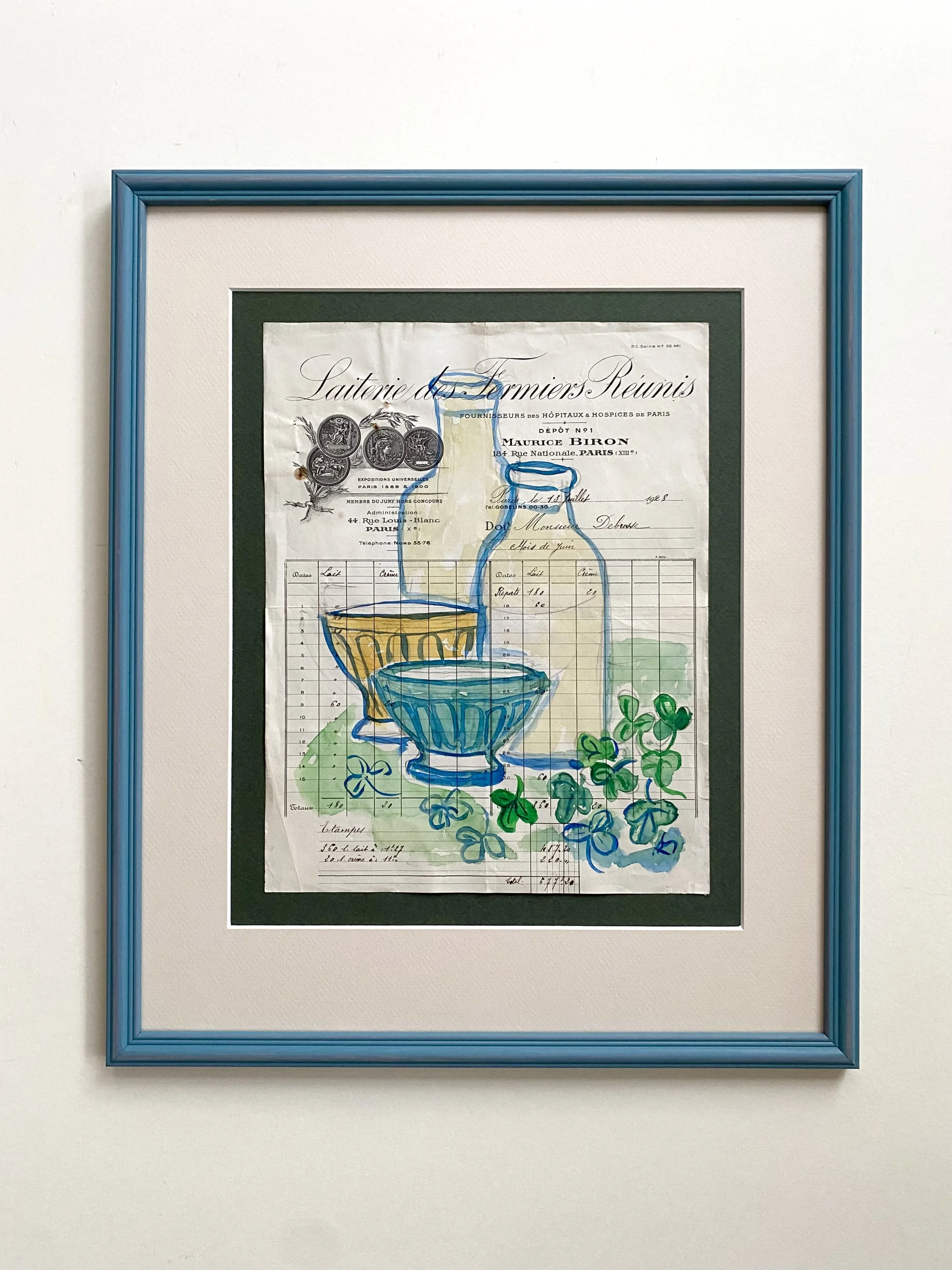 Pylle Søndergaard, original tempera drawing with water color, with hand painted frame