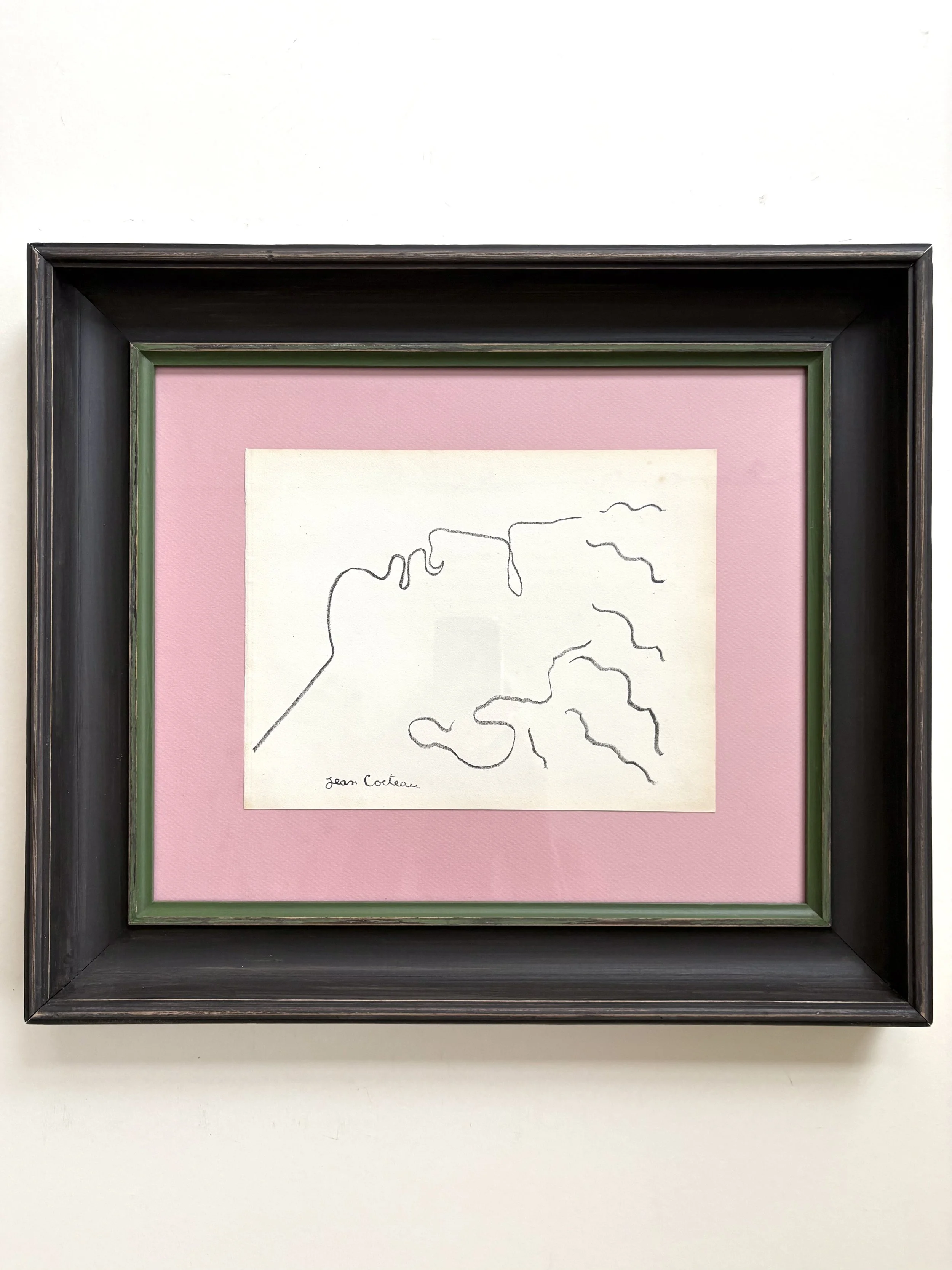 Jean cocteau, lithographic print from the book "Leone", with a wide hand painted frame