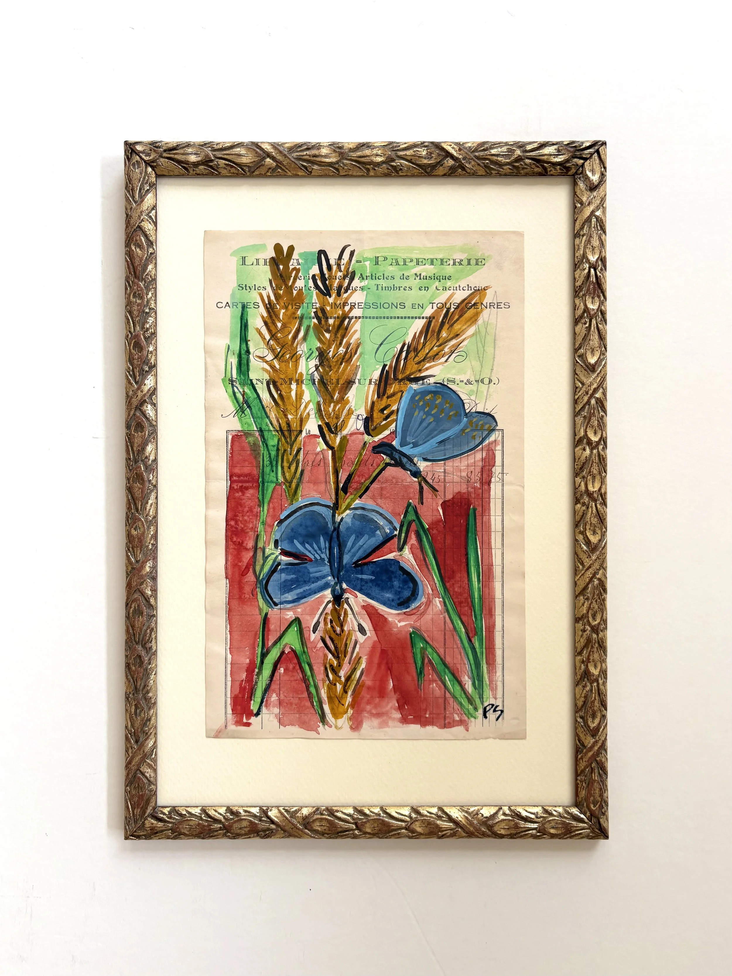 Unique tempera drawing by Pylle Søndergaard, with antique french golden  frame