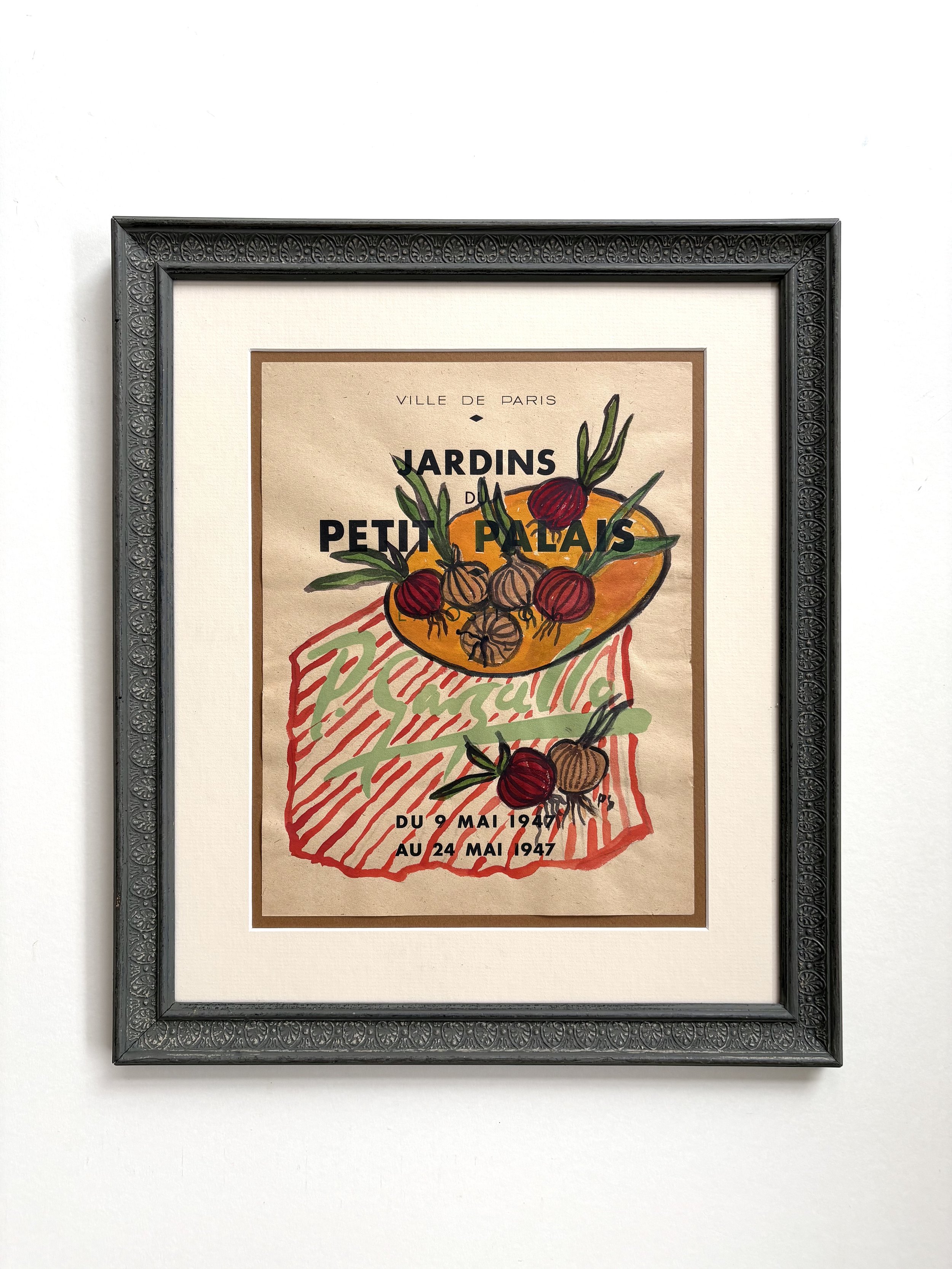 Original tempera by Pylle Søndergaard drawn on a small French poster, with antique frame