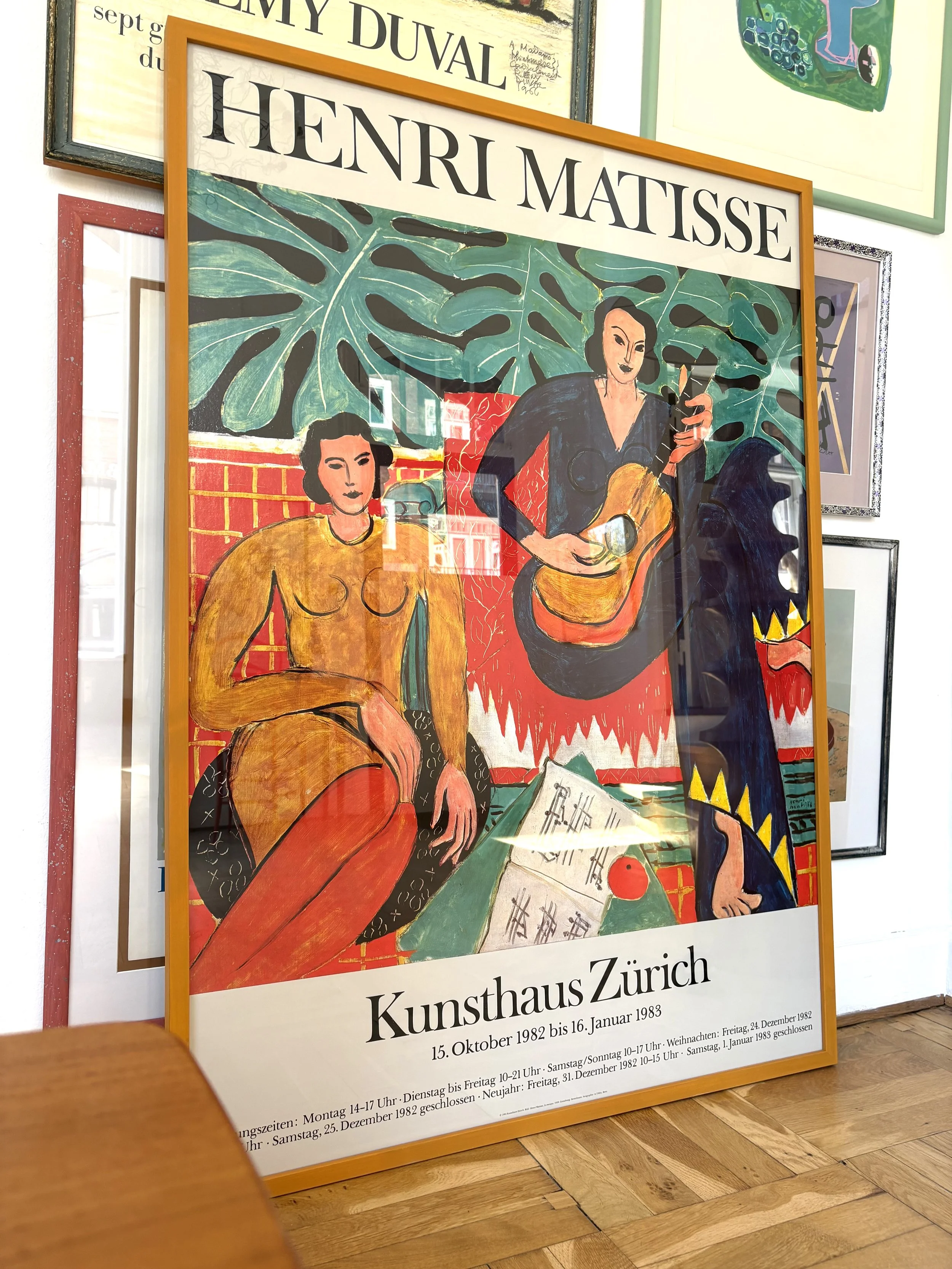Large original poster with artworks by Henri Matisse, exhibited at Kunsthaus Zurich, with hand painted frame