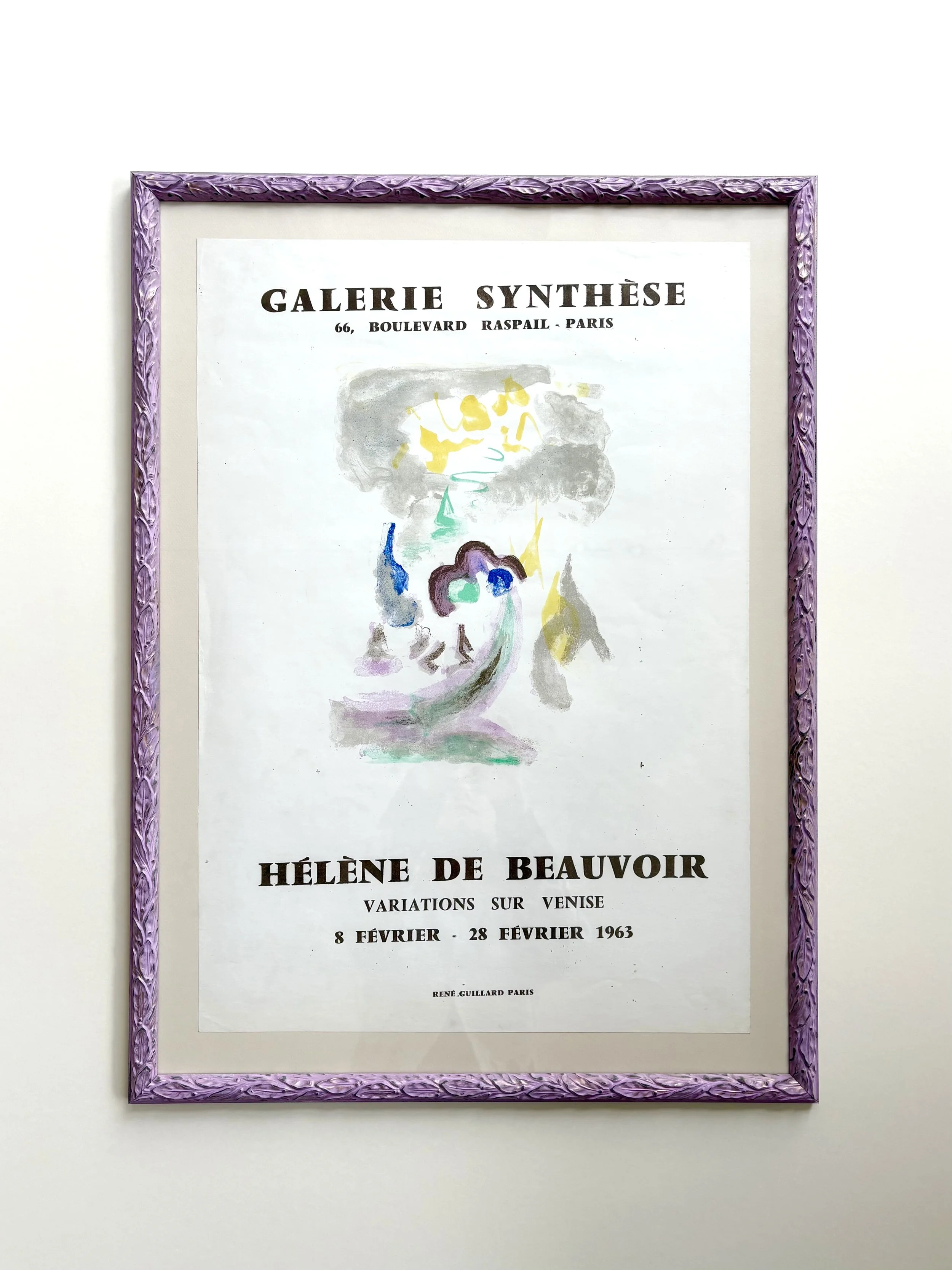Hélène de Beauvoir, original lithographic poster from 1963, with hand painted frame