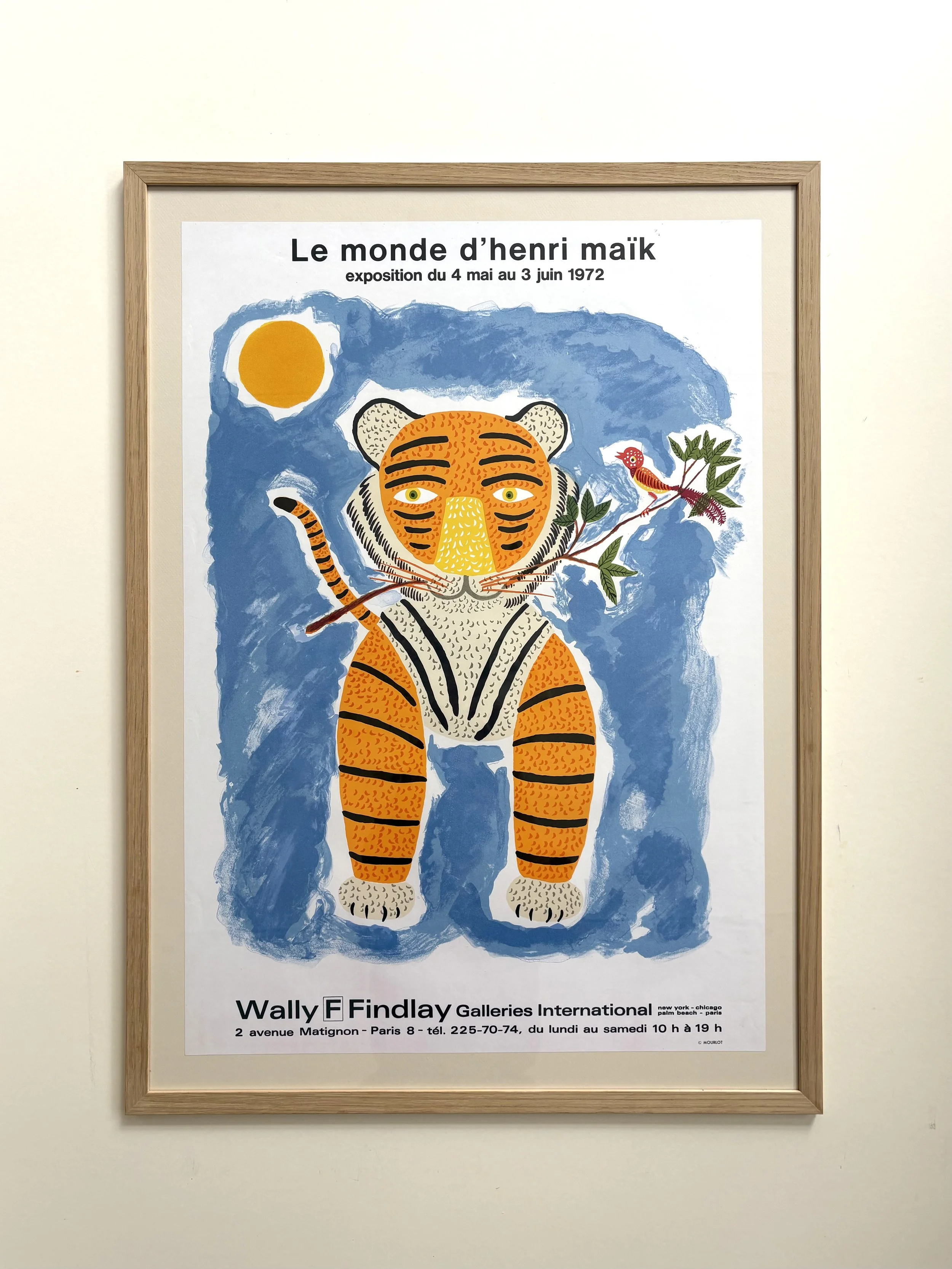 Original lithographic poster with art by Henri Maik,, with oak frame