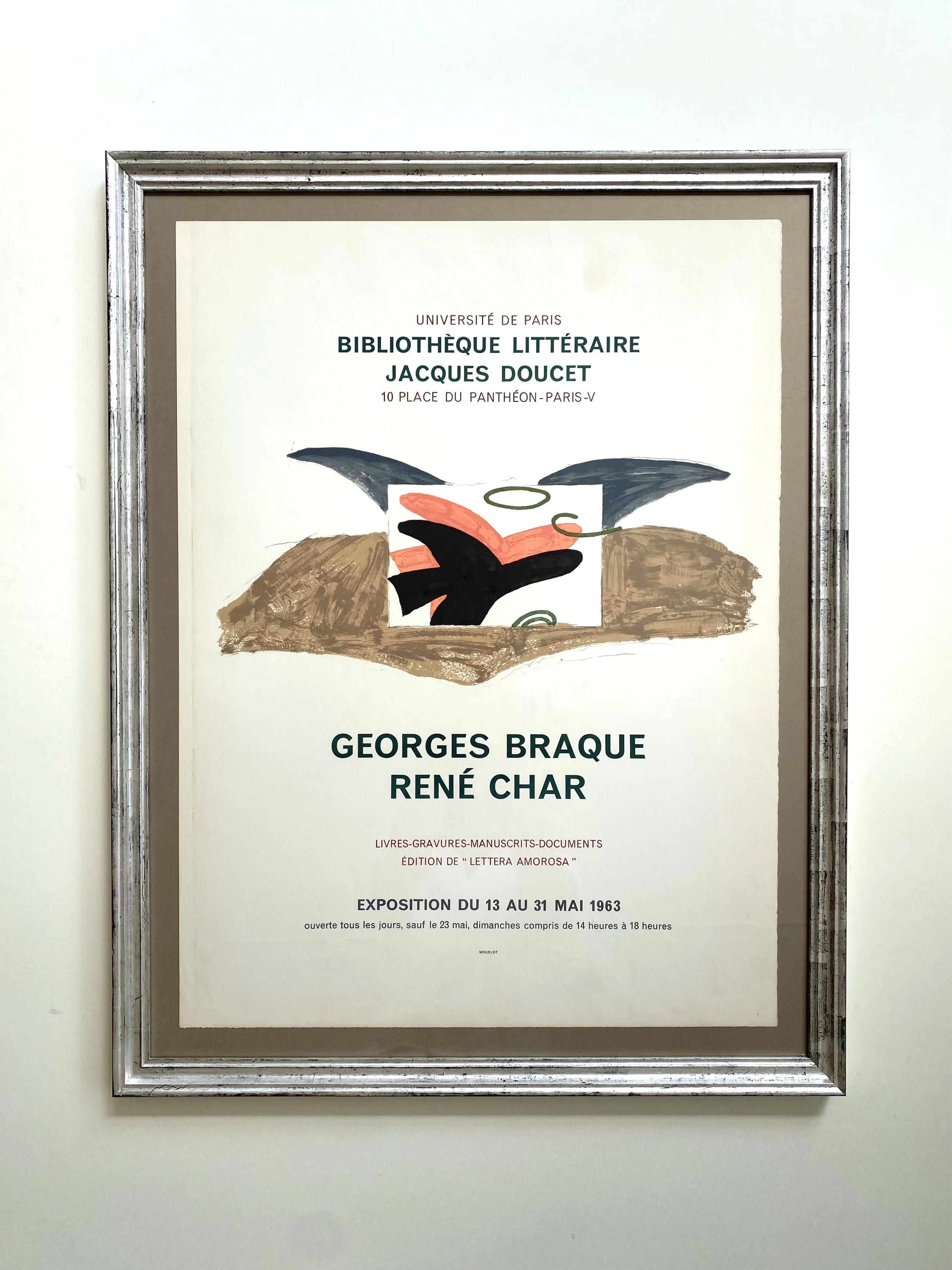 Georges Braque, original lithographic poster from 1963, with hand silvered frame