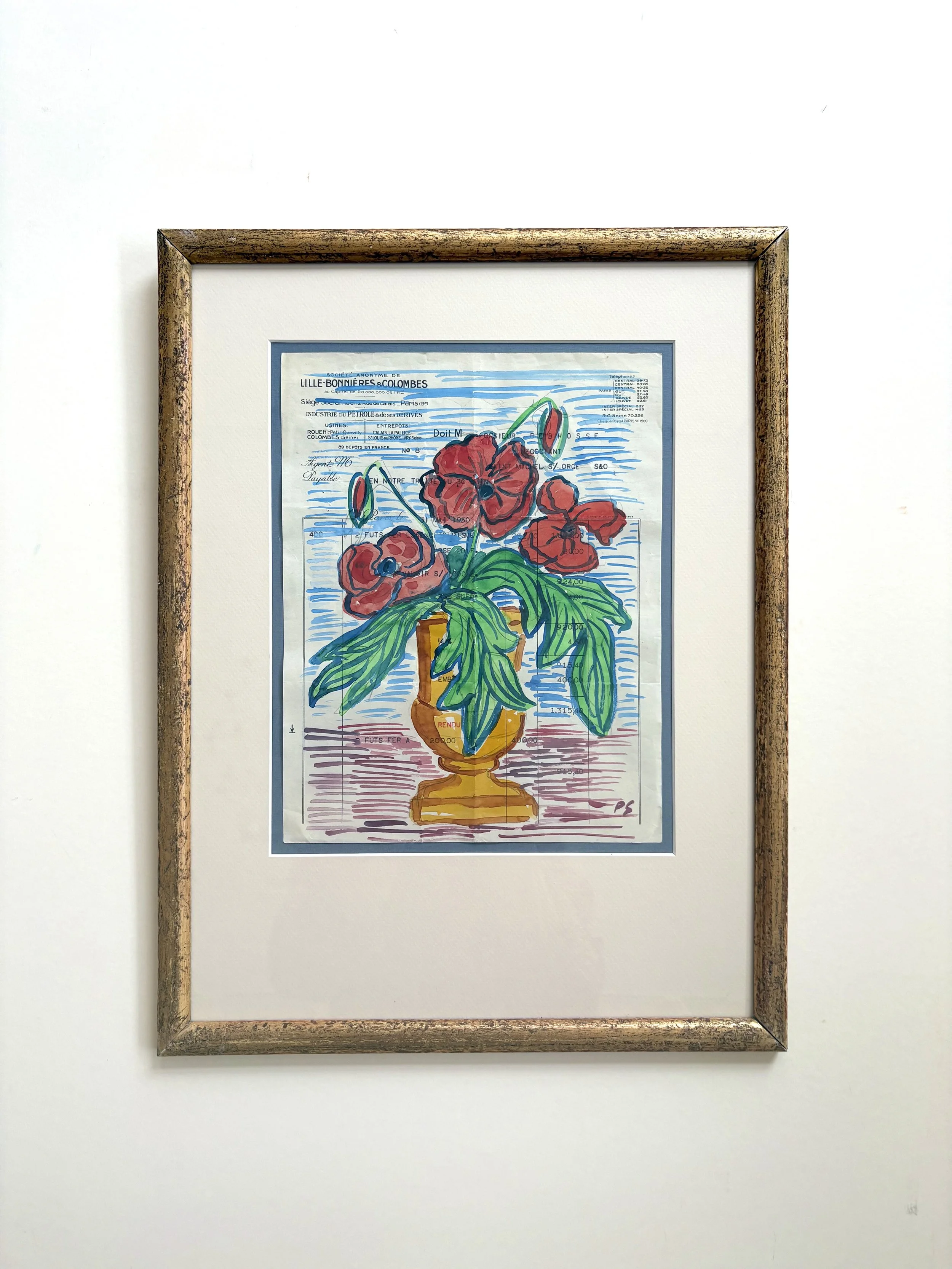 Unique tempera drawing by Pylle Søndergaard, with antique frame