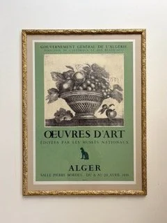 Original lithographic poster with art by Demetrios Galanis, with antique golden frame