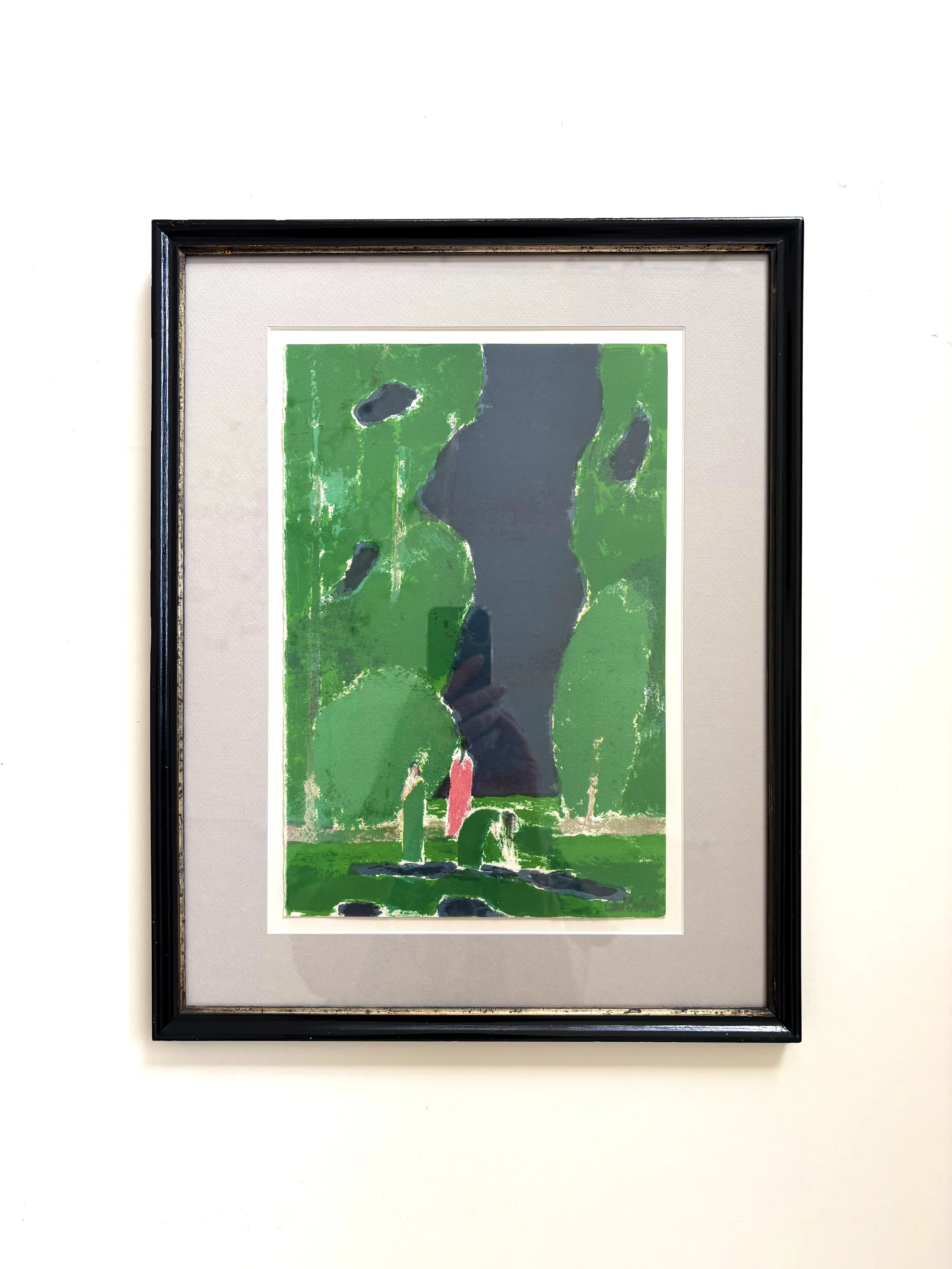 Bernard Cathelin, original lithograph from 1973, with black antique frame