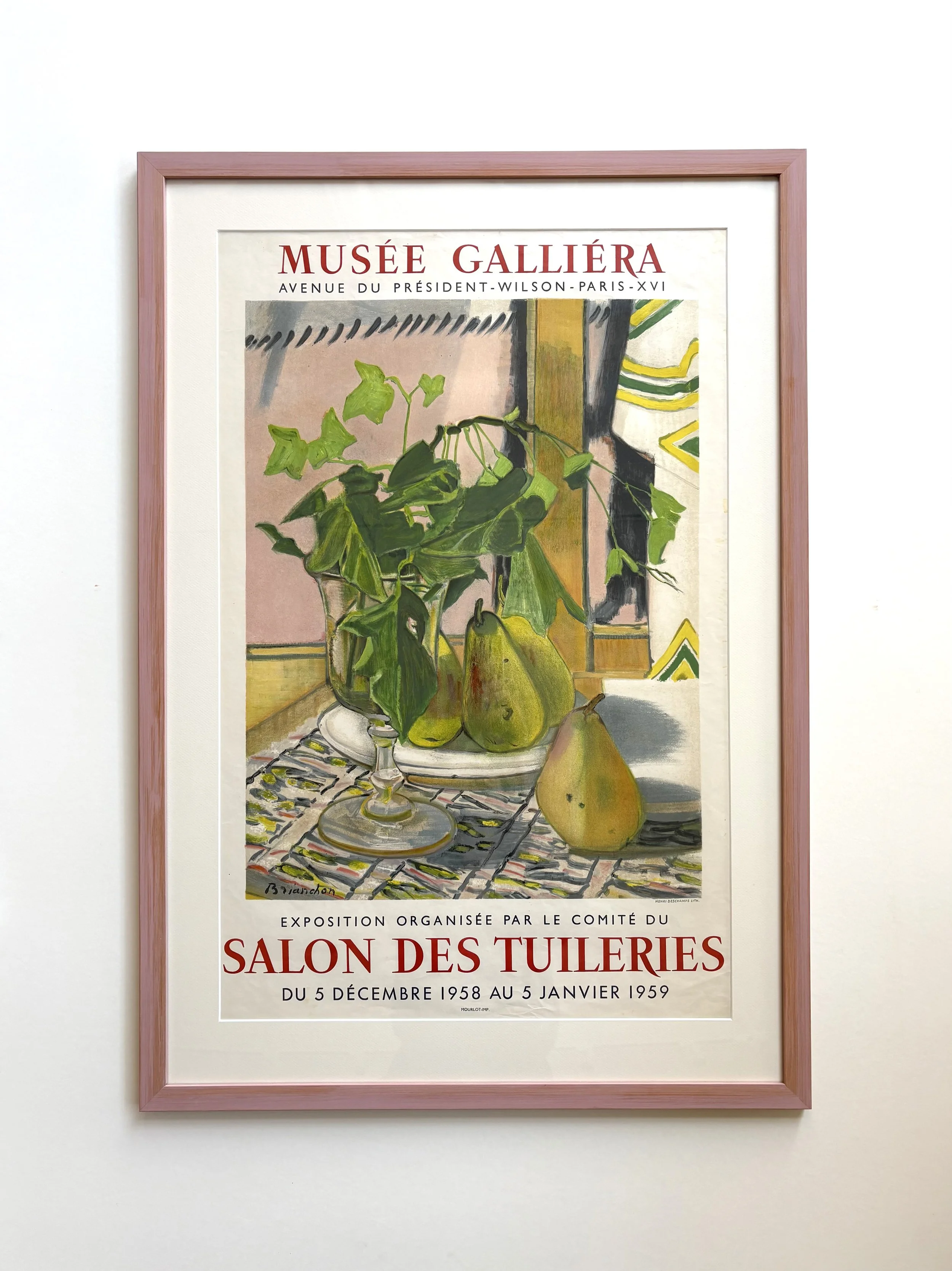 Maurice Brianchon, original lithographic poster from 1958, with hand painted frame