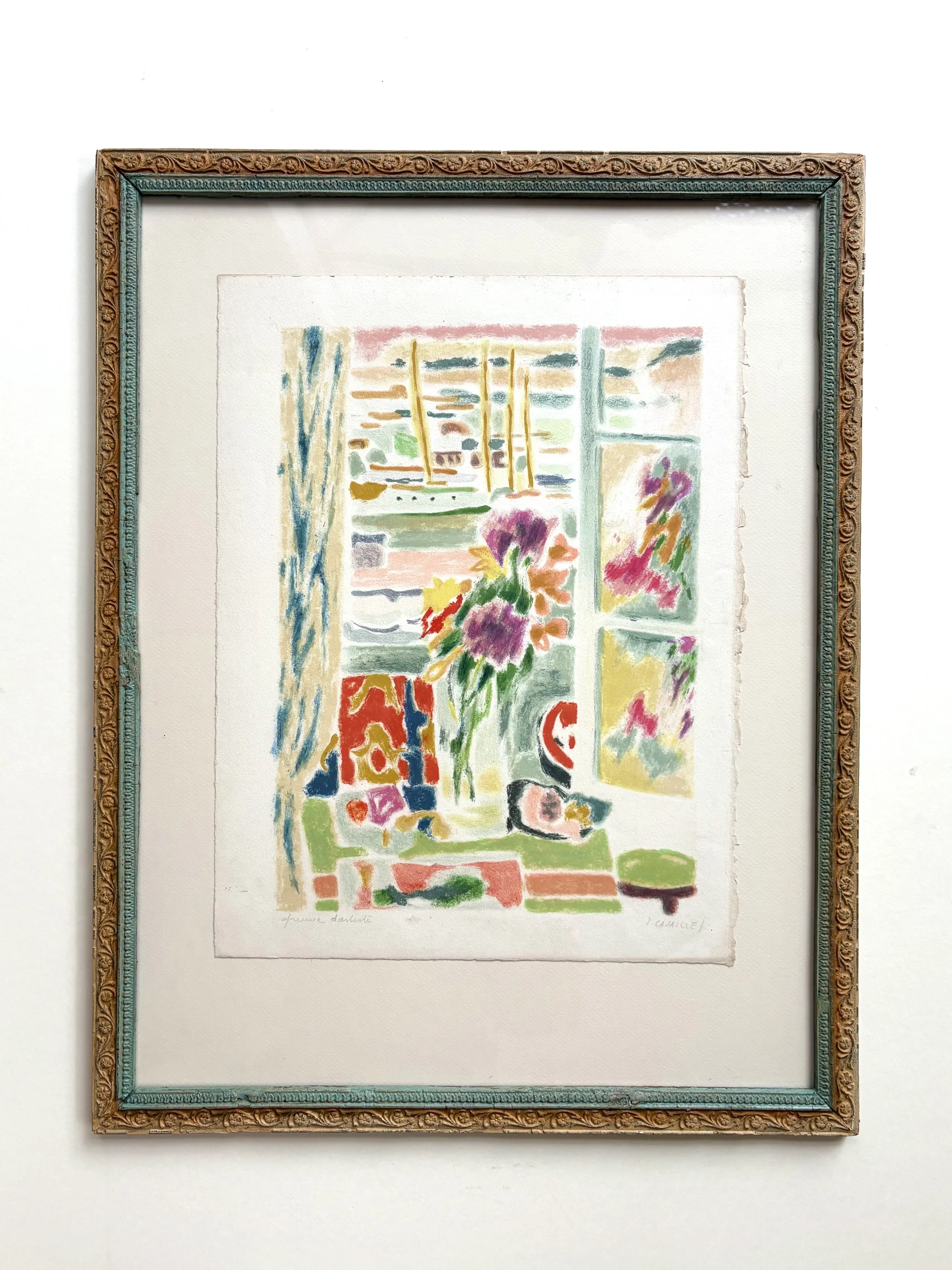 Jules Cavailles, signed lithograph with antique frame