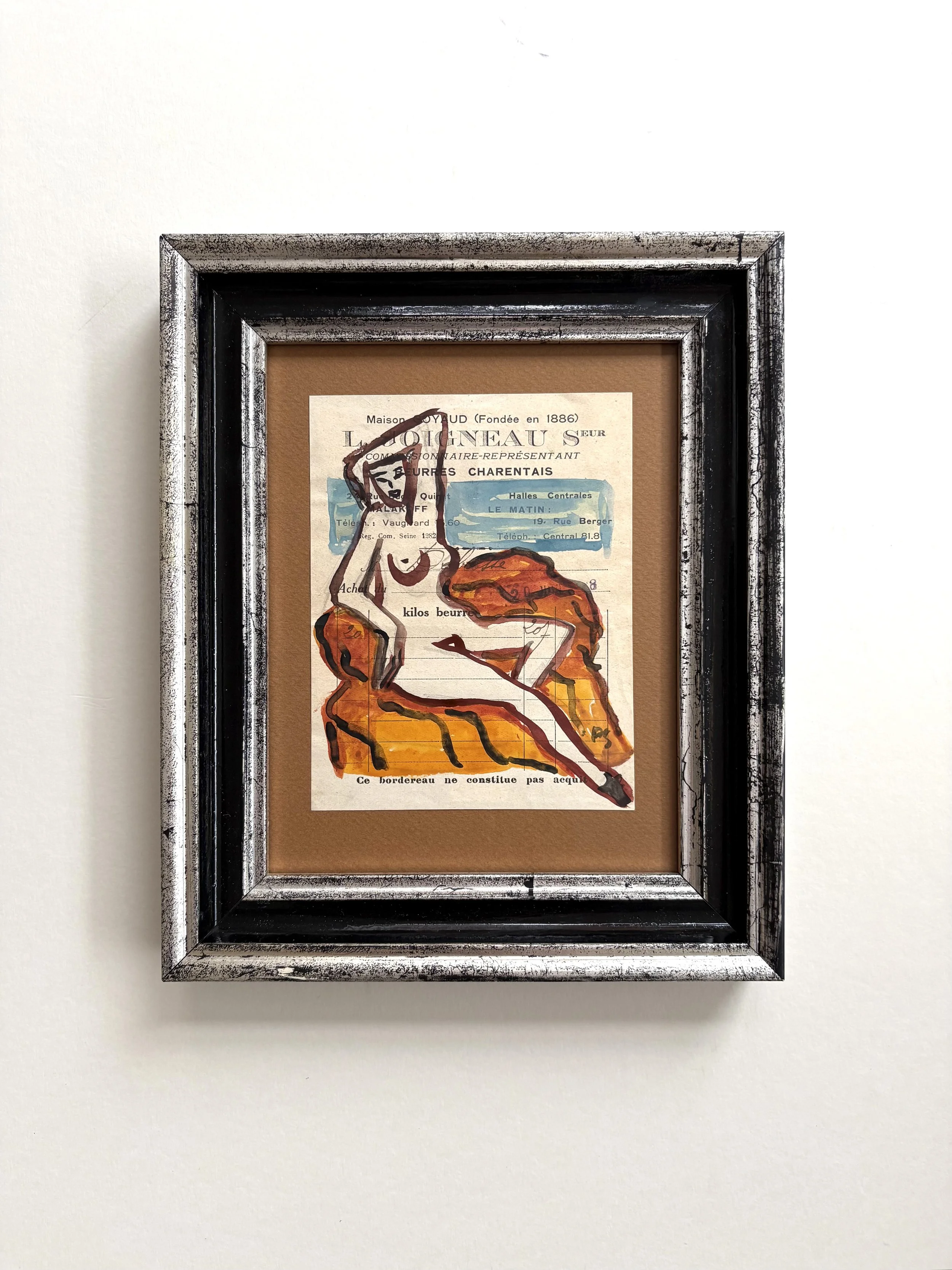 Unique tempera drawing by Pylle Søndergaard, with hand silvered frame