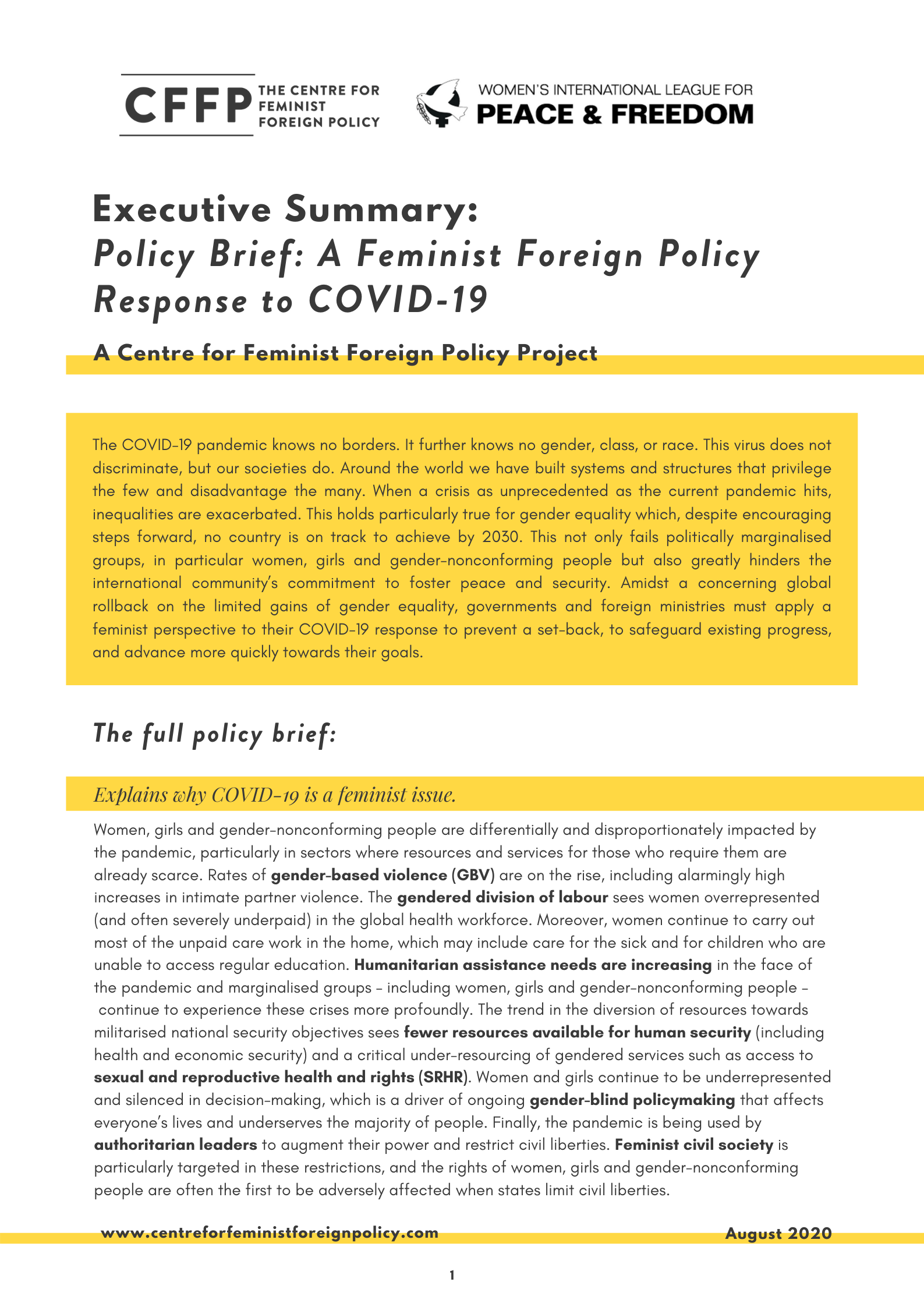 First Page - Executive Summary - Policy Brief_ A Feminist Foreign Policy Response to COVID-19.png