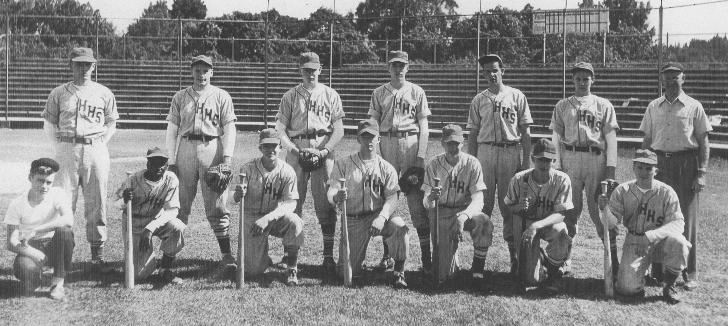 Hudson High Bluehawks circa 1948. In back row, third from left is Red Sheffer, and third from right is Bob Trowbridge.