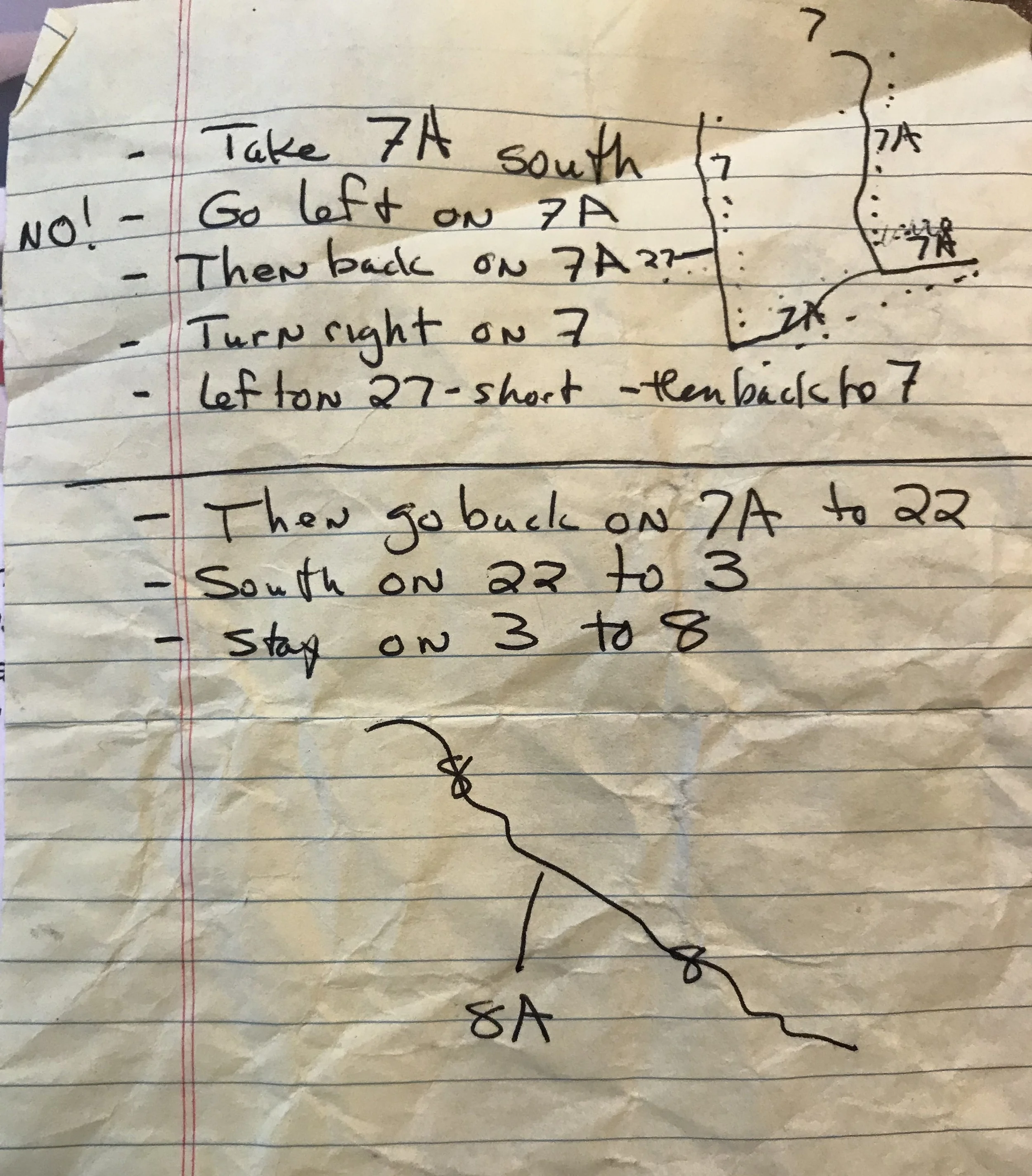 One of my hand-drawn maps used when my phone's GPS was useless.