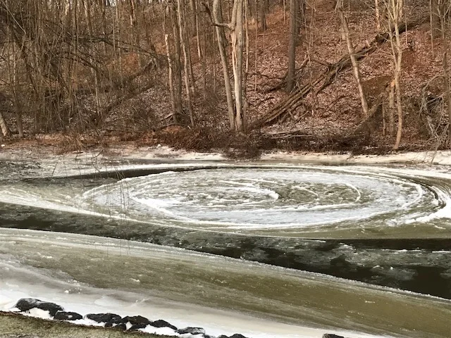 A frozen swirl in the creek.