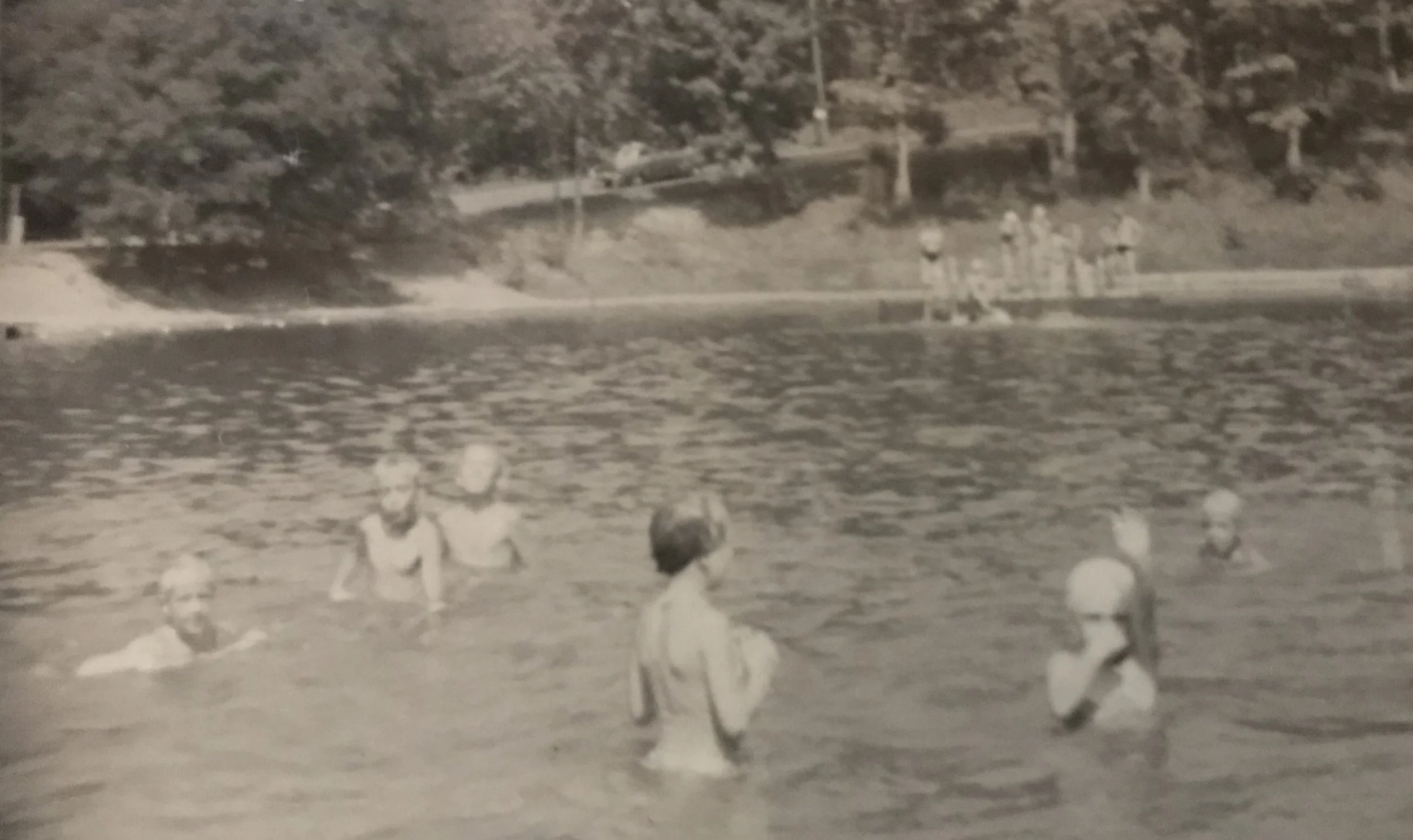 My Aunt Bitsy, right, getting ready to dive under. 