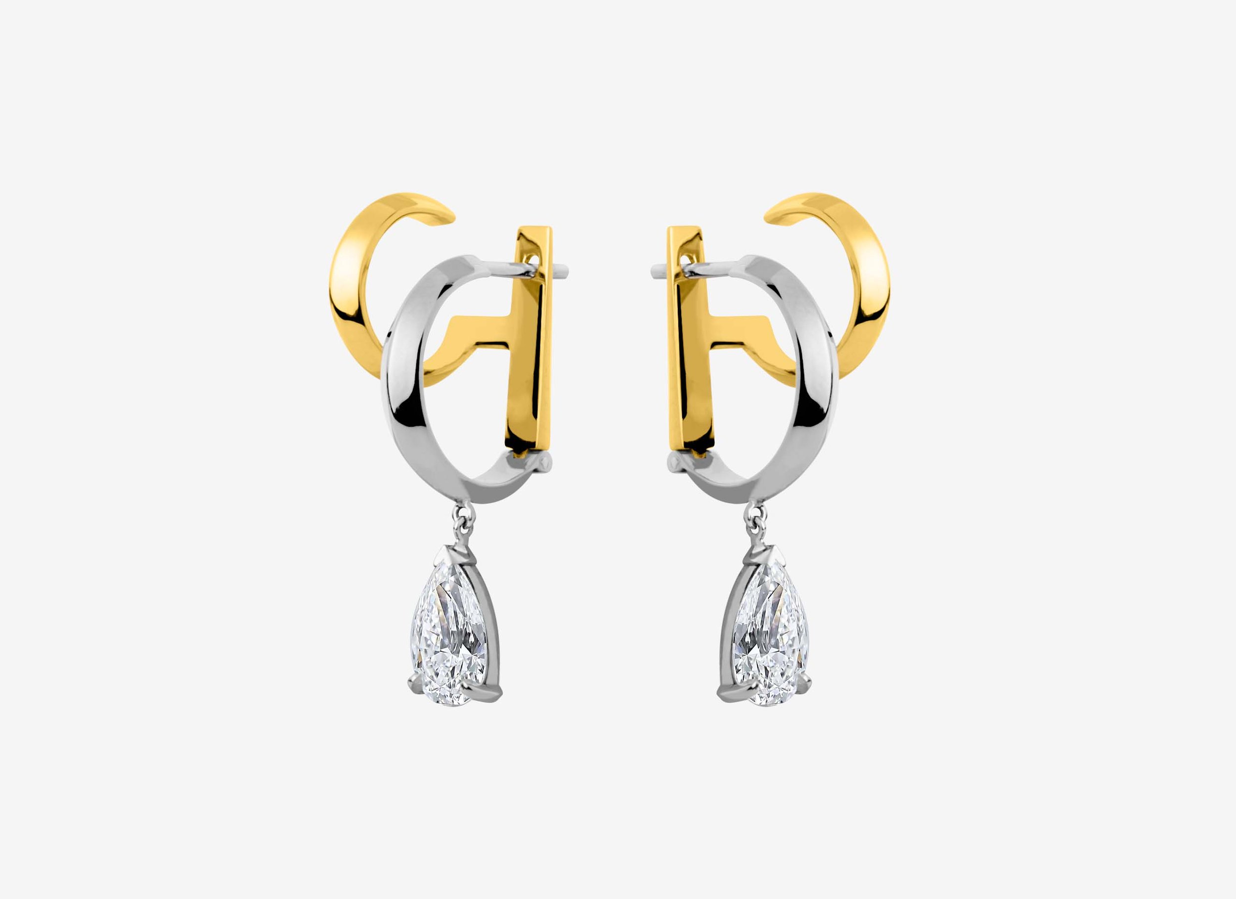 créole PERSTA en or jaune et blanc - 18 carats - Diamant poire de 1 carat