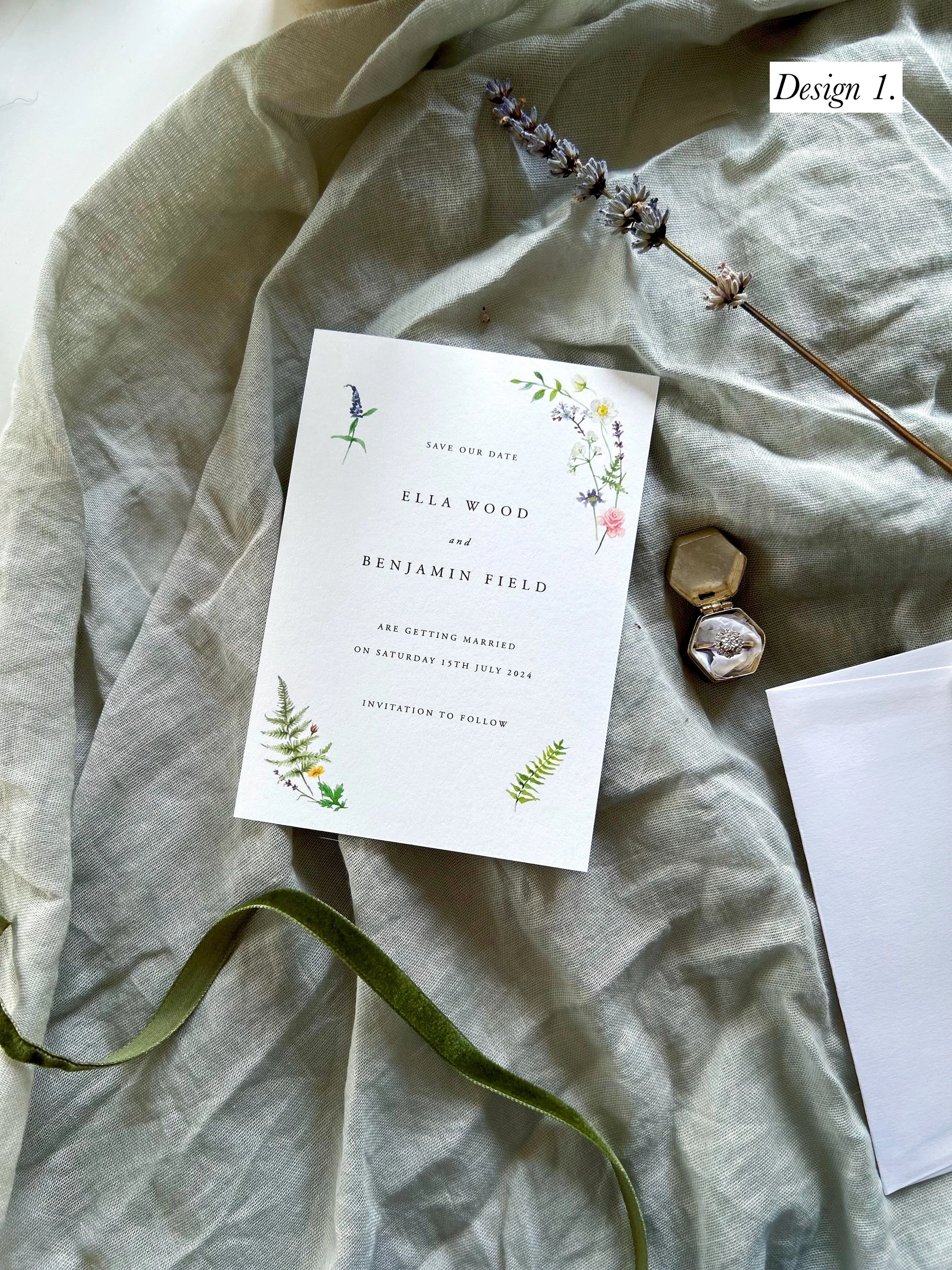 Watercolour Ilustrated Floral English Countryside Wedding Invitation UK