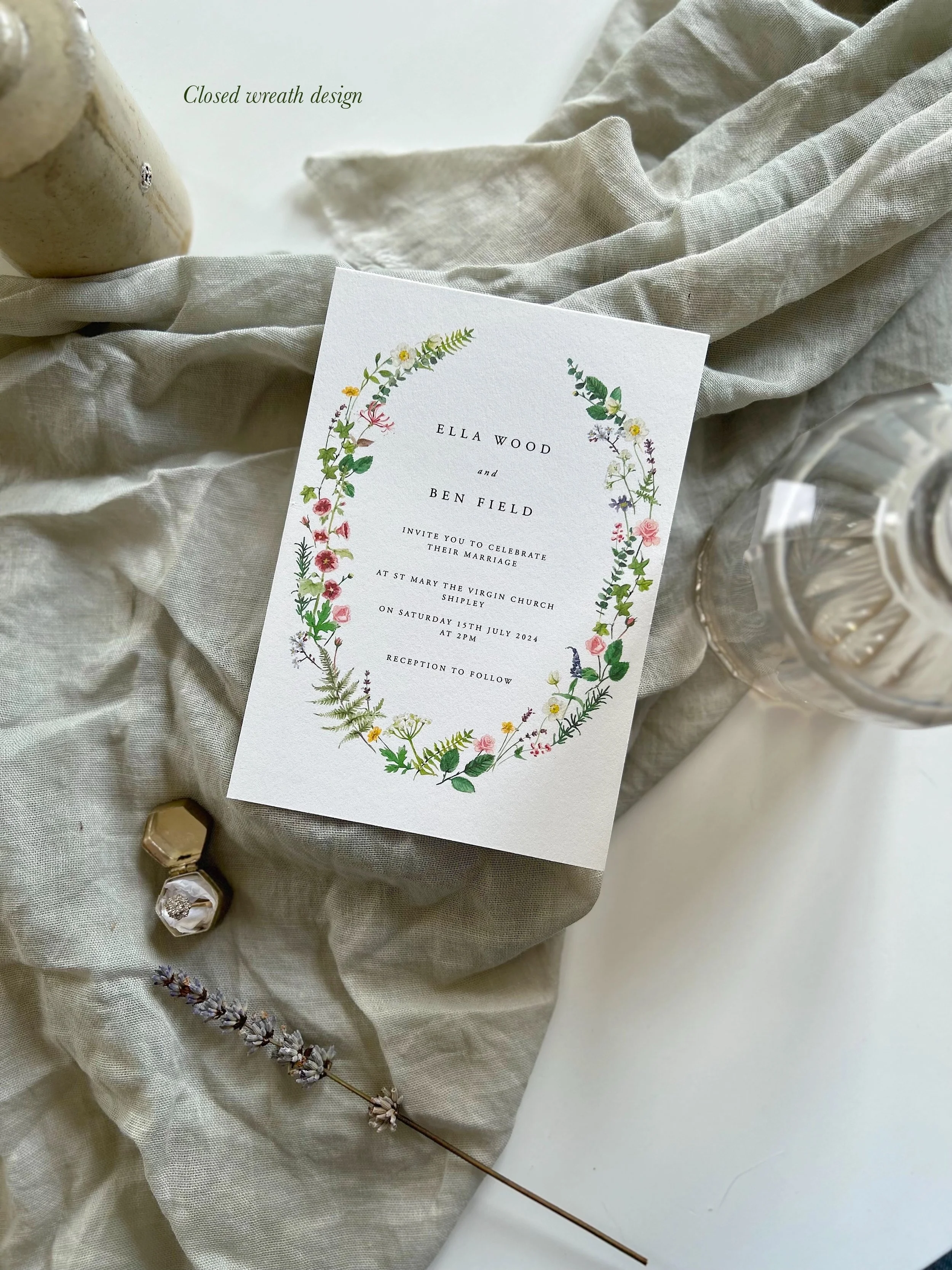 English Garden Floral Illustrated Cottage Core Luxury Wedding Invitation Suite UK