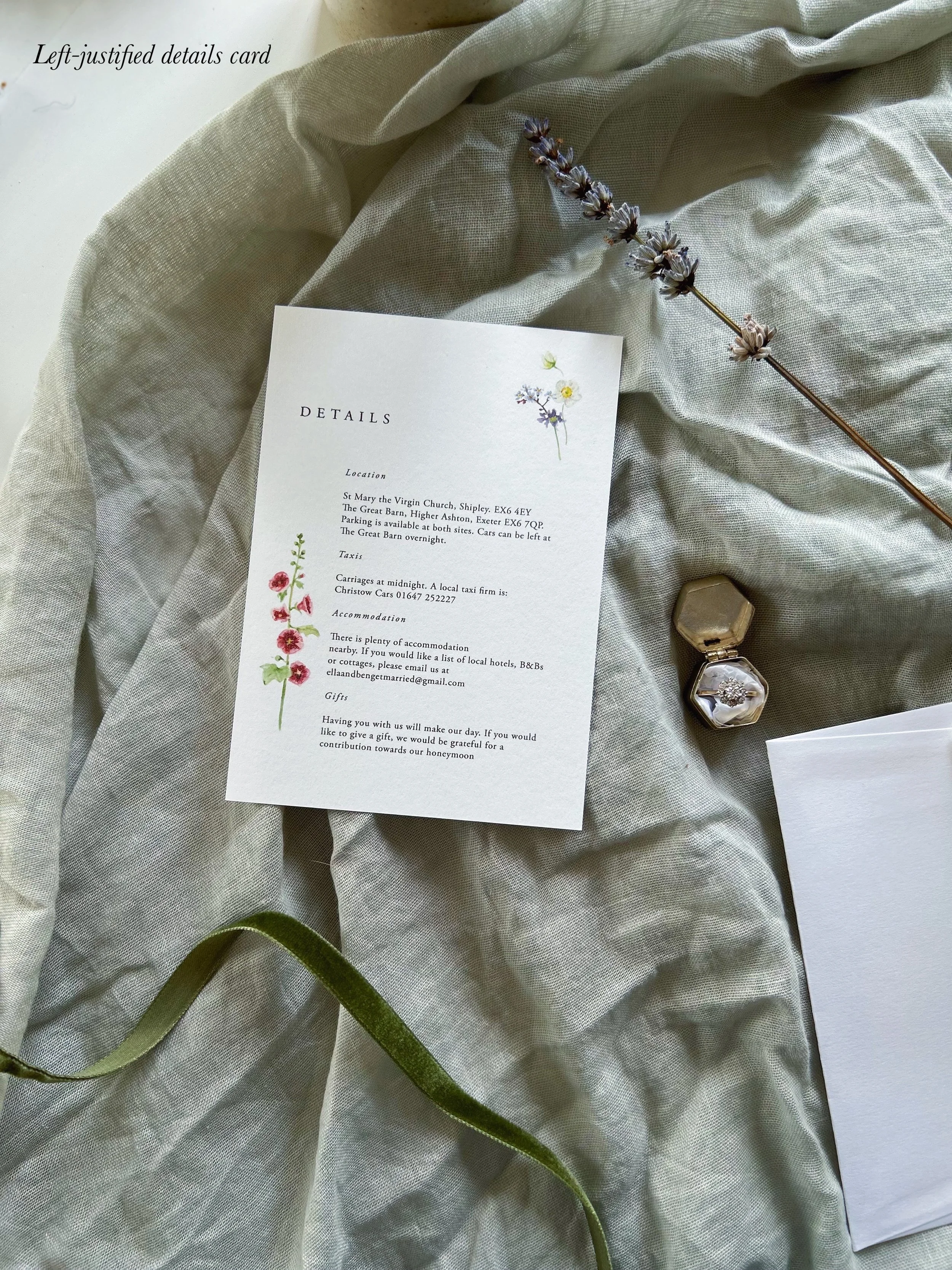 English Garden Floral Illustrated Cottage Core Luxury Wedding Invitation Suite UK