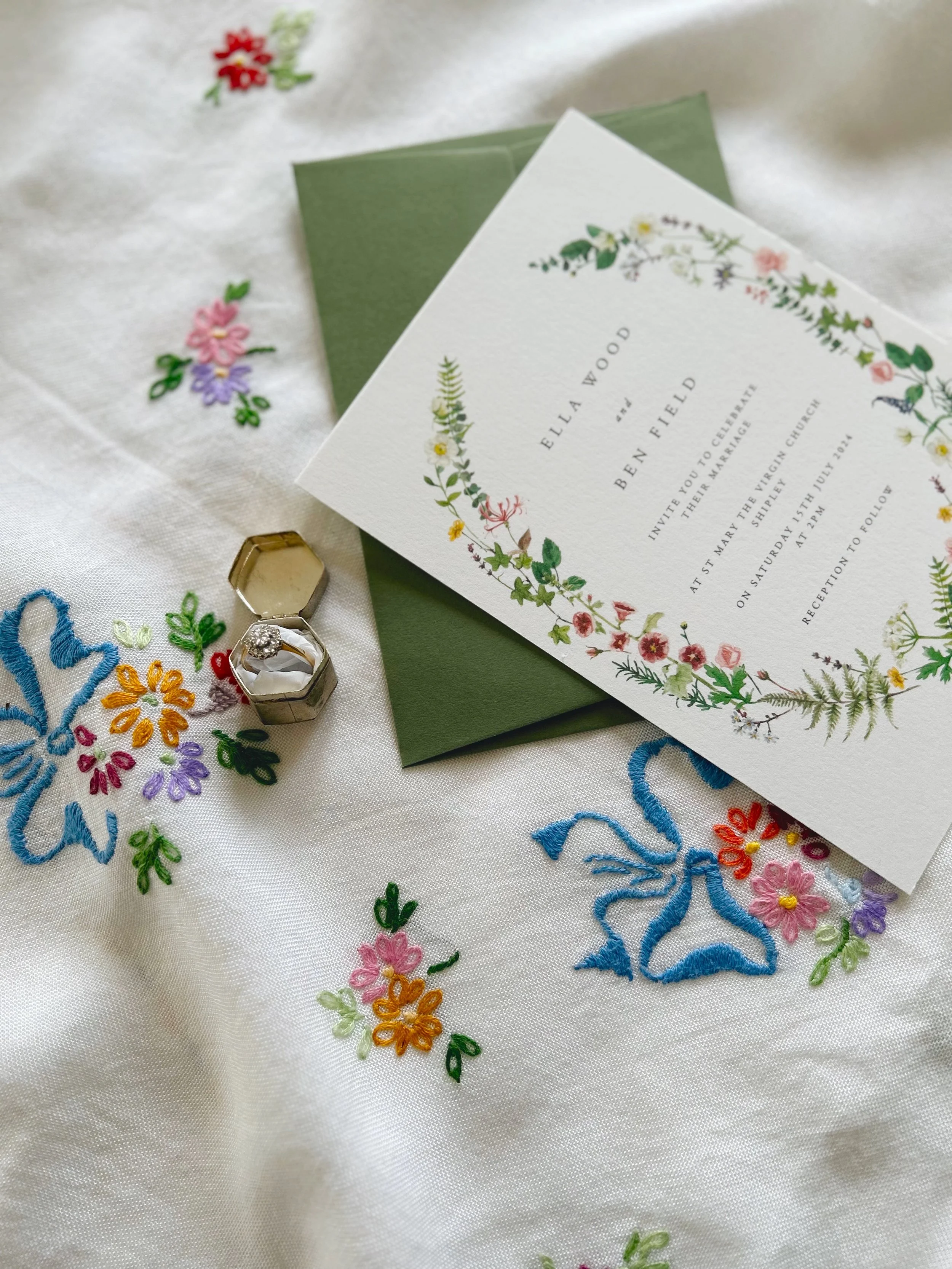 English Garden Floral Illustrated Cottage Core Luxury Wedding Invitation Suite UK