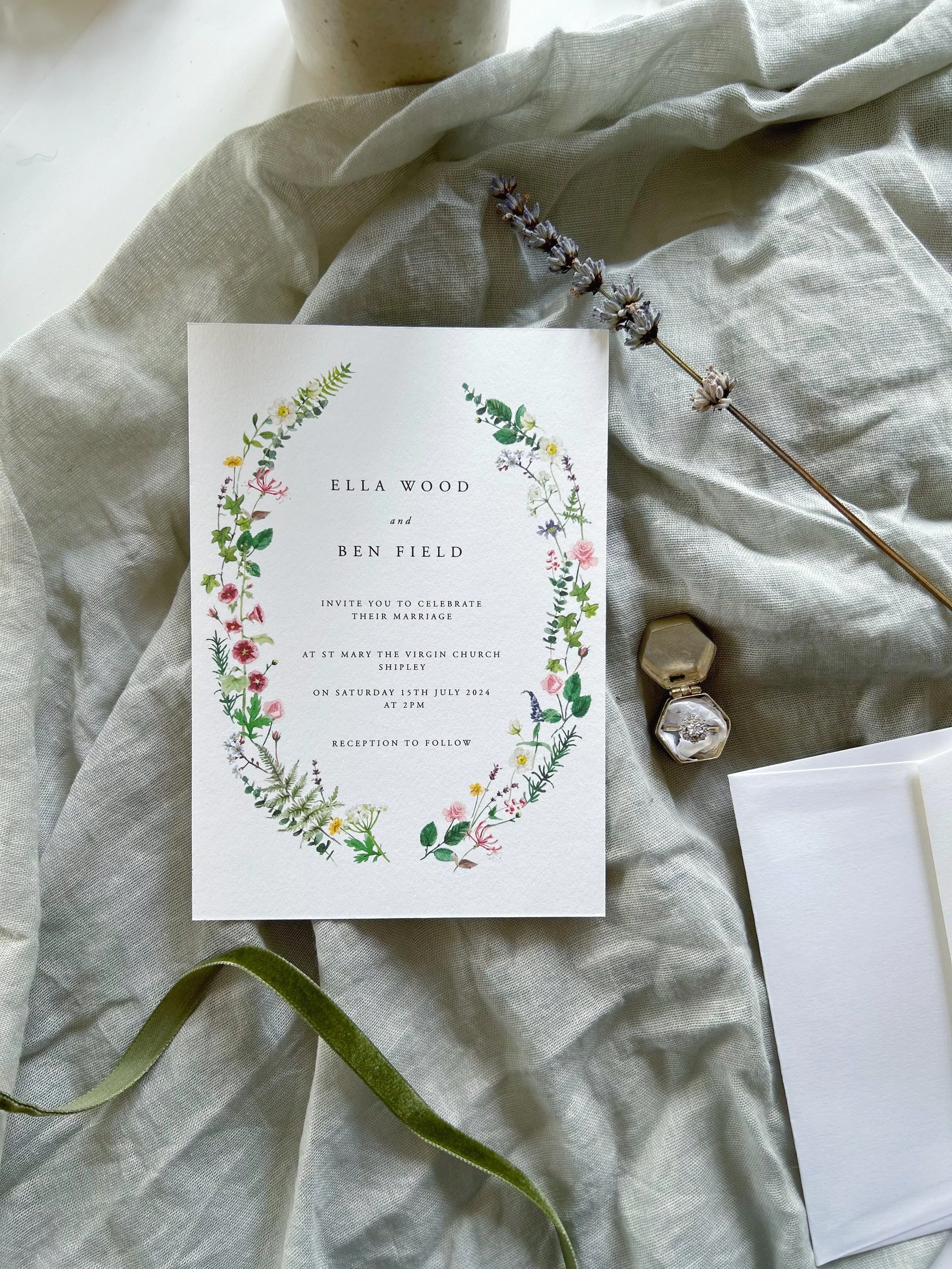 English Garden Floral Illustrated Cottage Core Luxury Wedding Invitation Suite UK