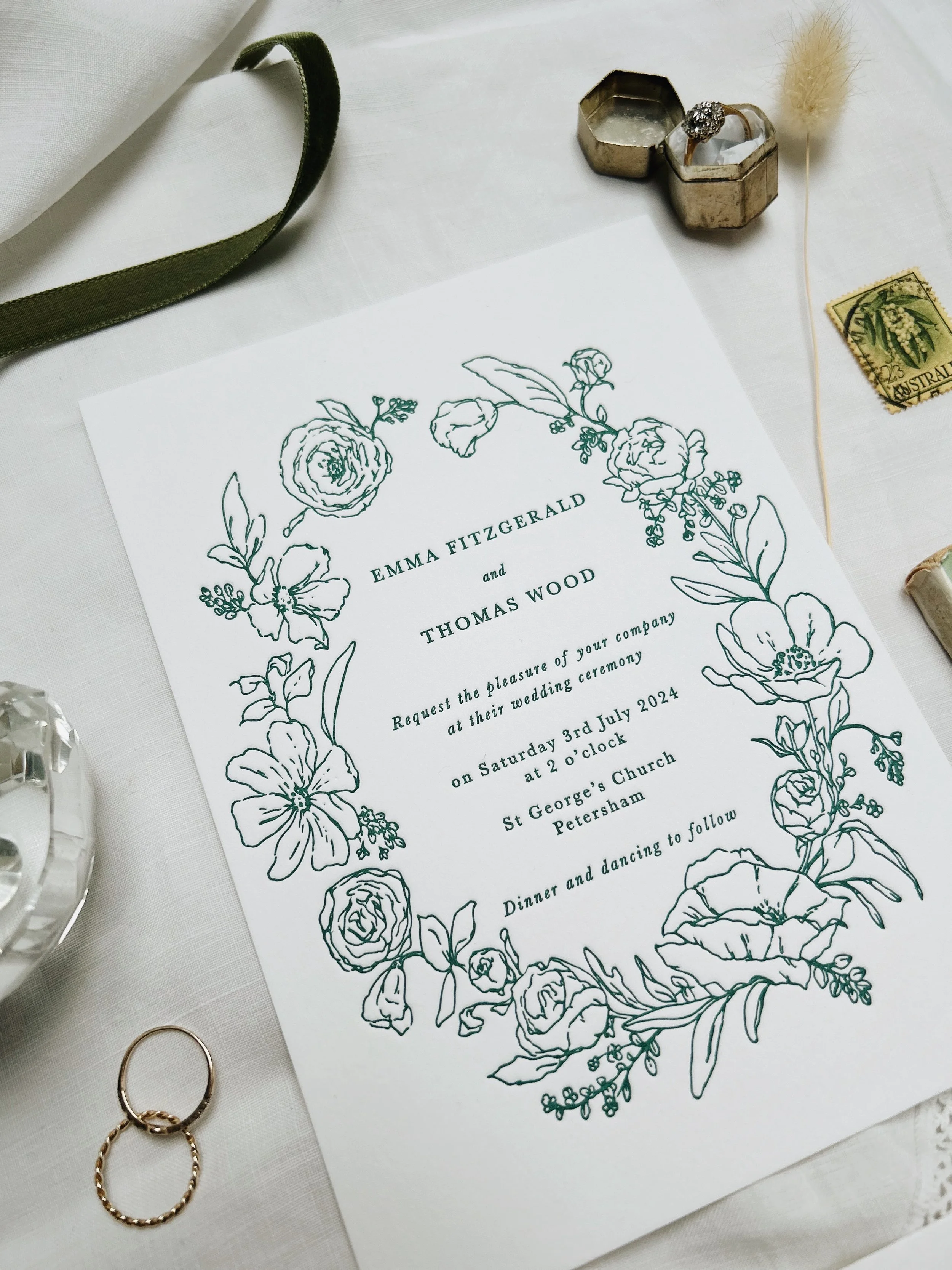 Luxury floral countryside letterpress Wedding Invitation UKLuxury floral countryside letterpress Wedding Invitation UK