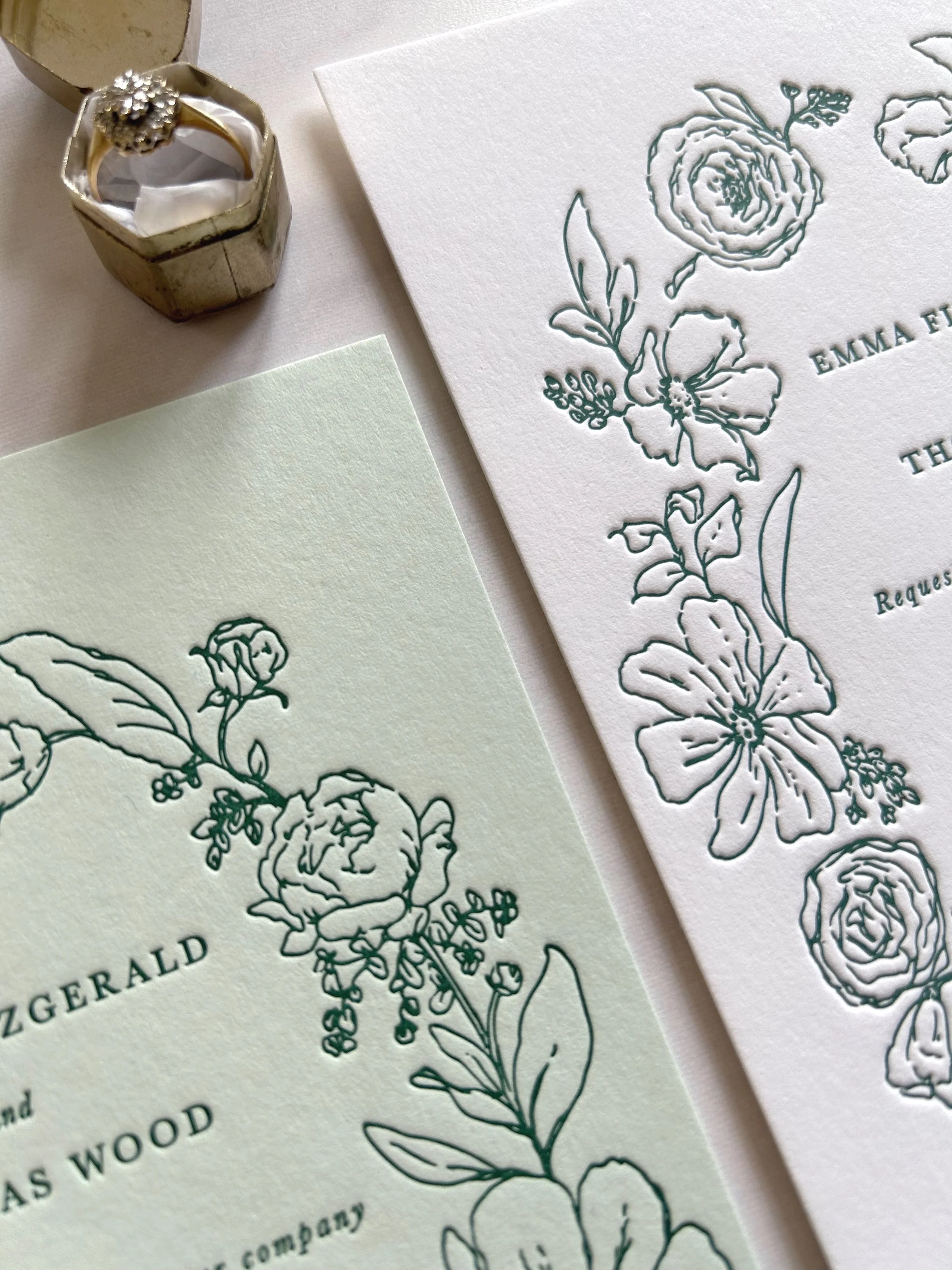 Luxury floral countryside letterpress Wedding Invitation UK