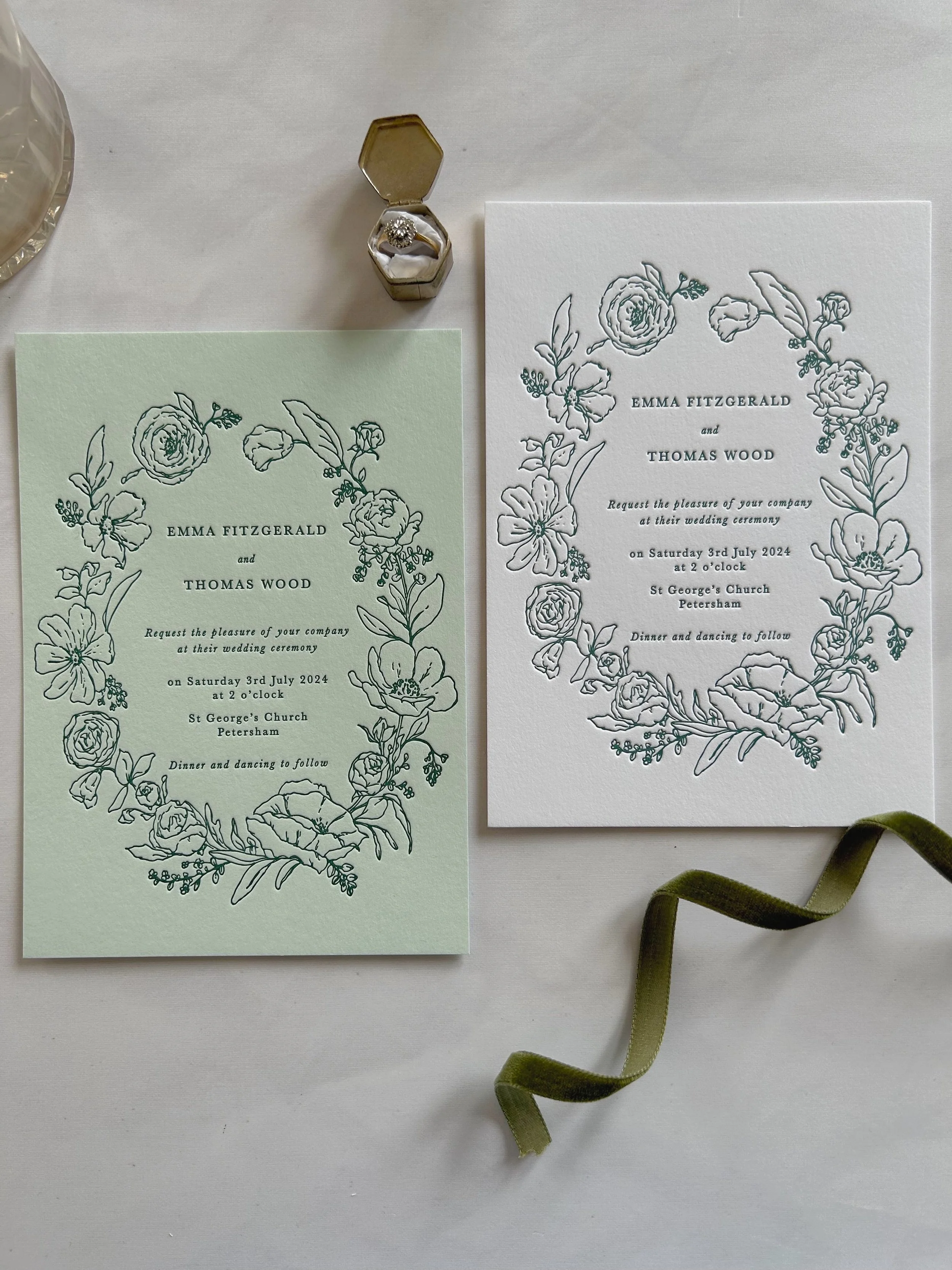 Luxury floral countryside letterpress Wedding Invitation UK