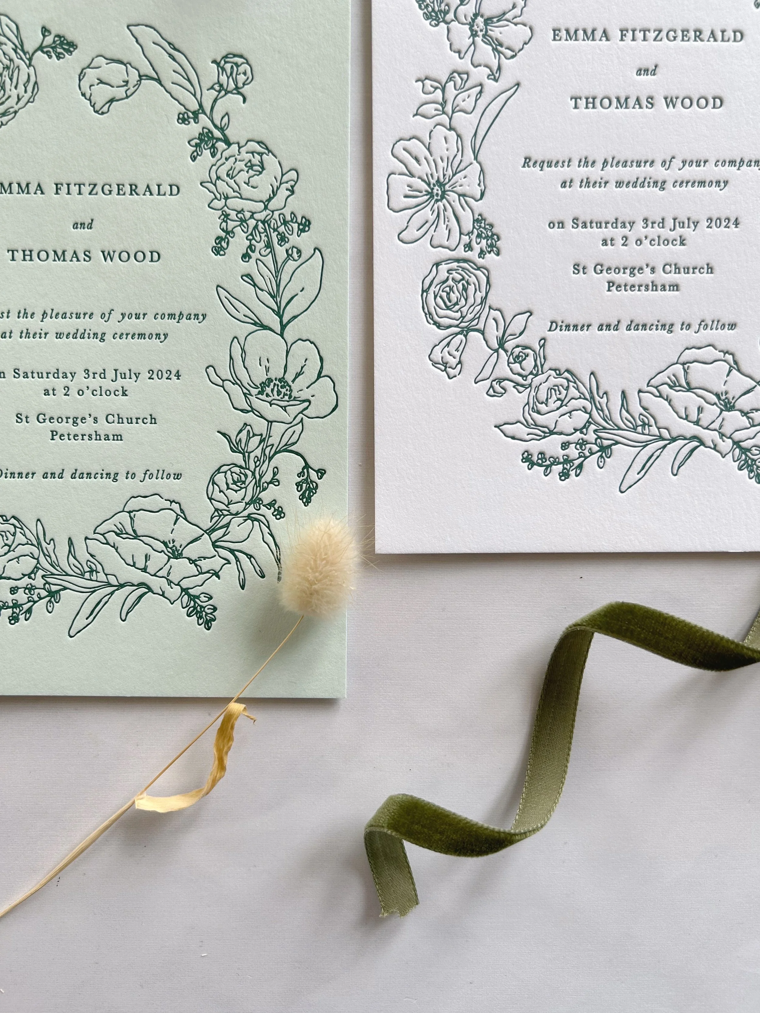 Luxury floral countryside letterpress Wedding Invitation UK