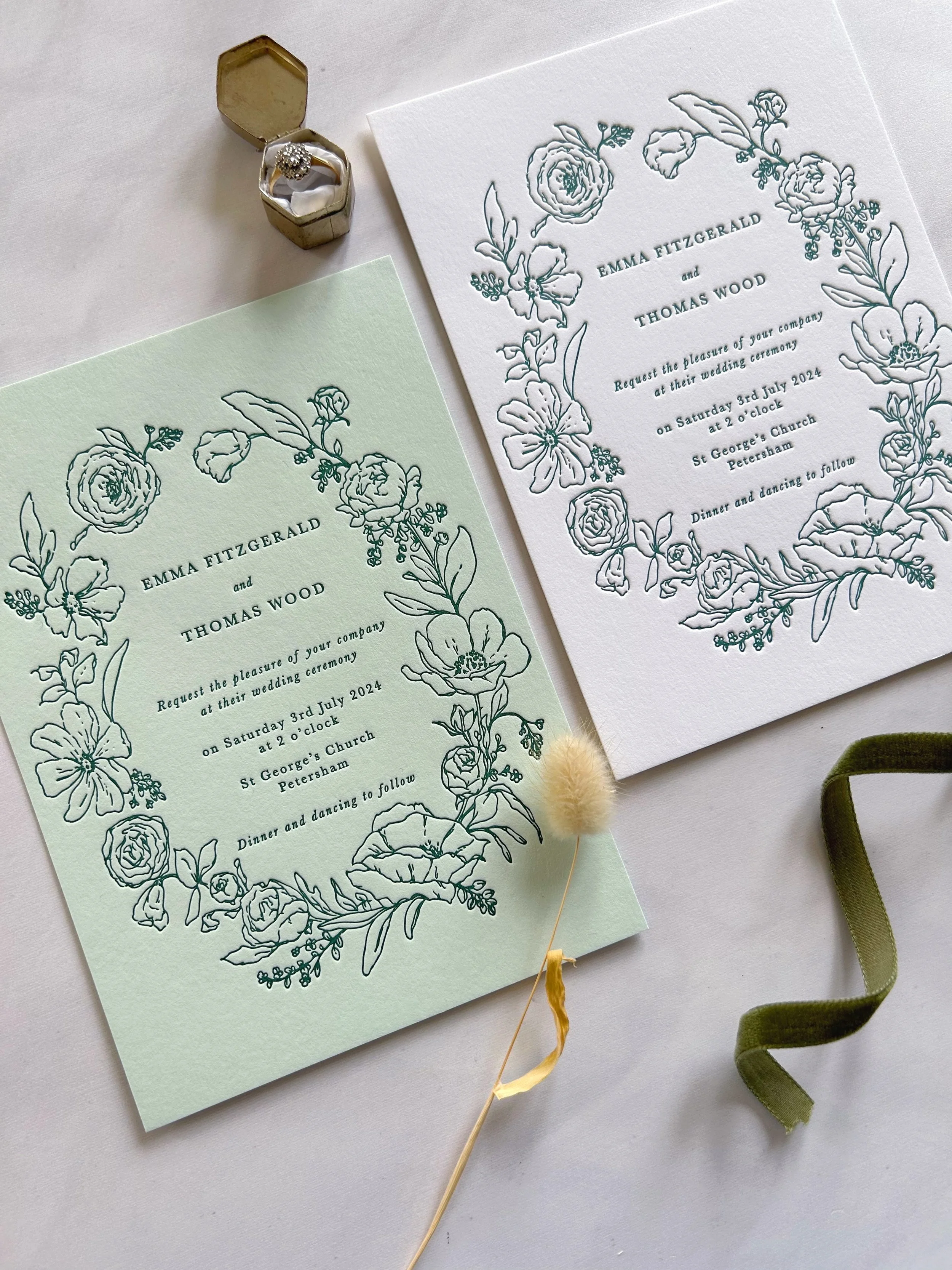 Luxury floral countryside letterpress Wedding Invitation UK