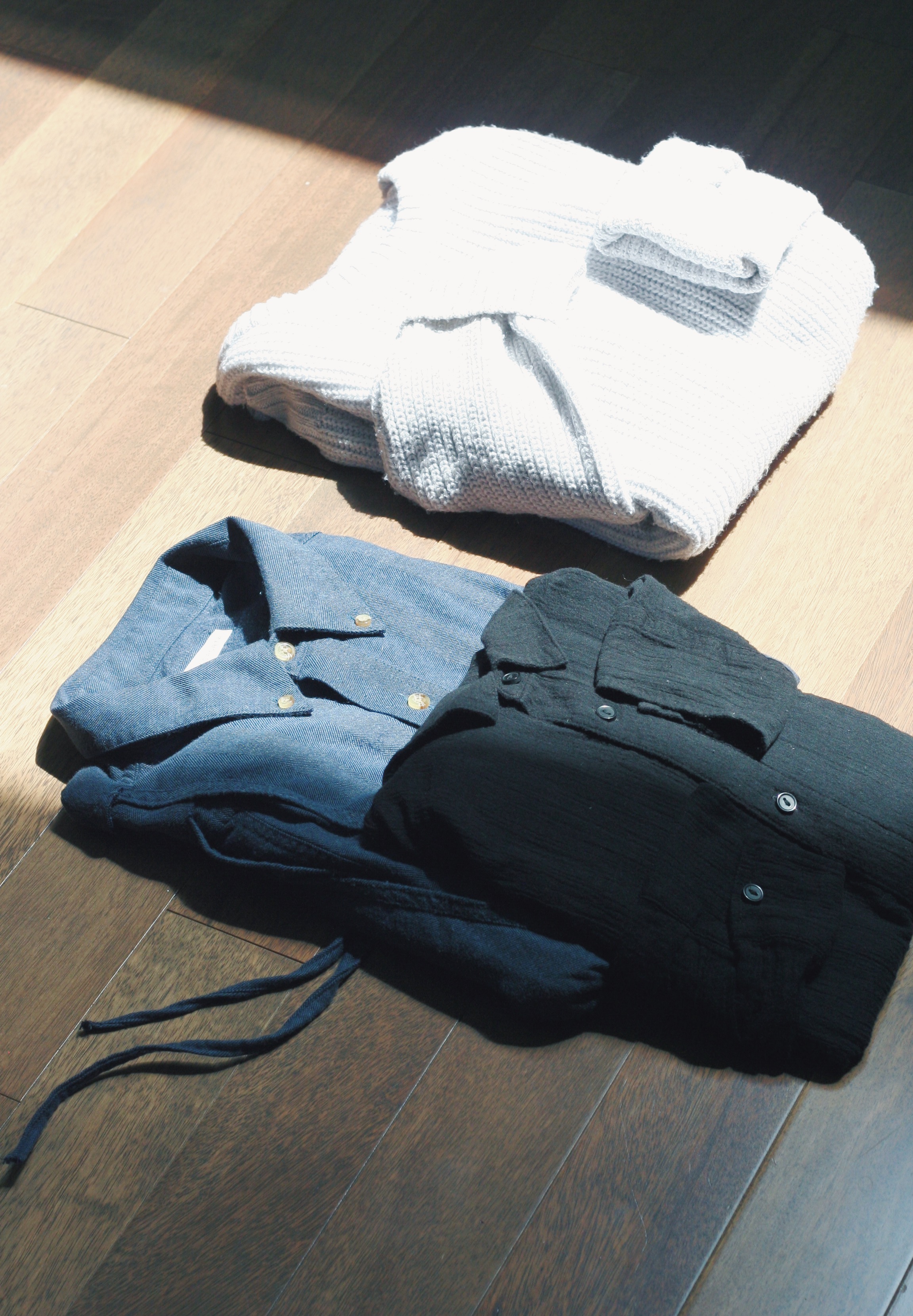 Two Morning Portal oxford shirts and one sweater for a possible beach bonfire!