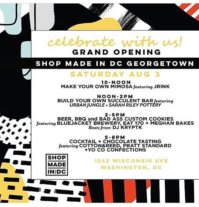 Come out to the grand opening of @shopmadeindc GEORGETOWN today! Take part in all the fun activities and pick up a #morningportal ceramic vase and print too 🌸🤗🎉 10-5PM
LIVE PAINTING WITH MATT CURRY-- SPEND $50 and REGISTER TO WIN HIS CANVAS

10-NO