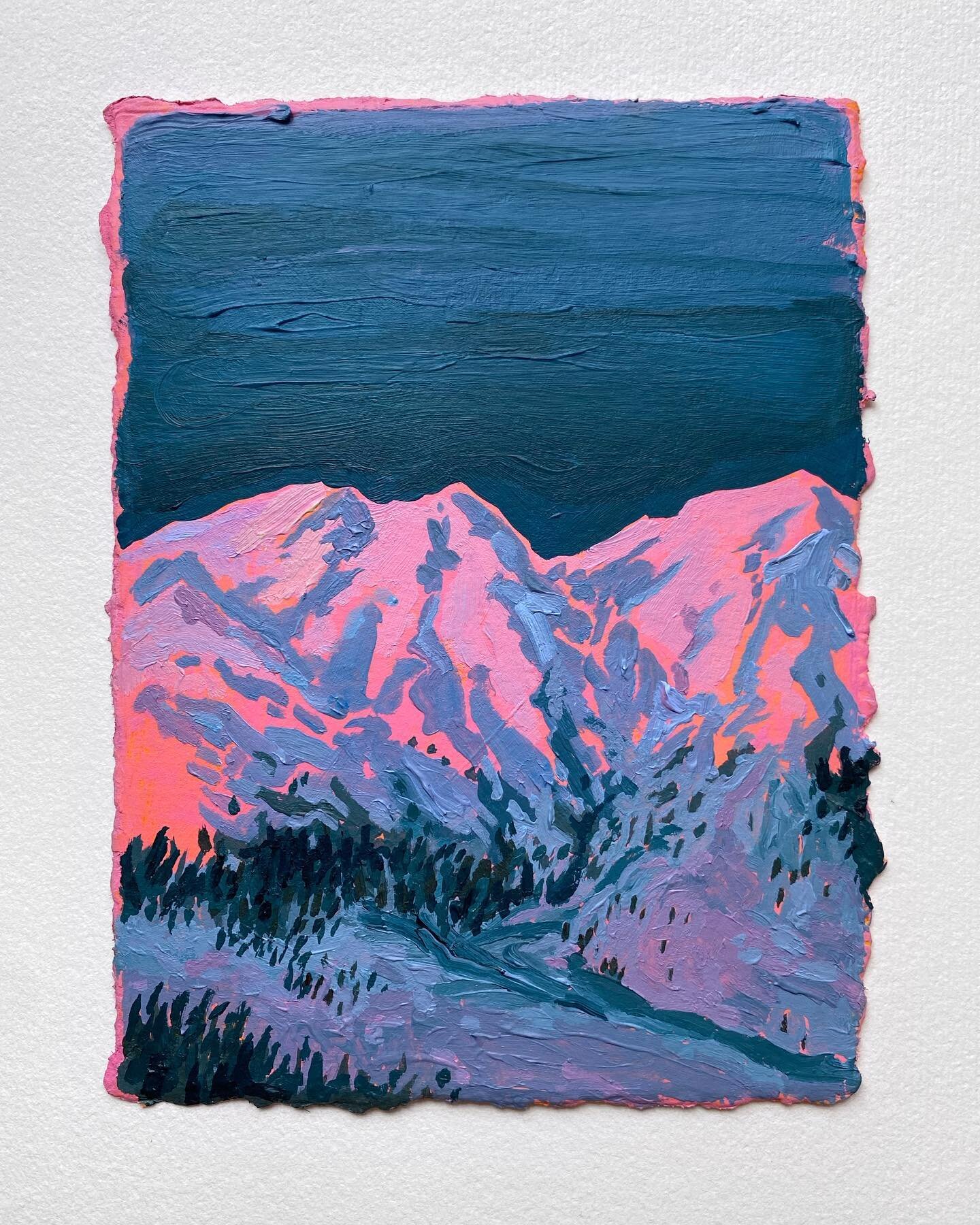 Page 3 from the Book of Mountains (Off to a new home tomorrow ✉️) Acrylic Painting on Cotton Paper, 4.25 inches x 5.75 inches, 2024 🏔️🌲 (thank you for your support of my art✨)