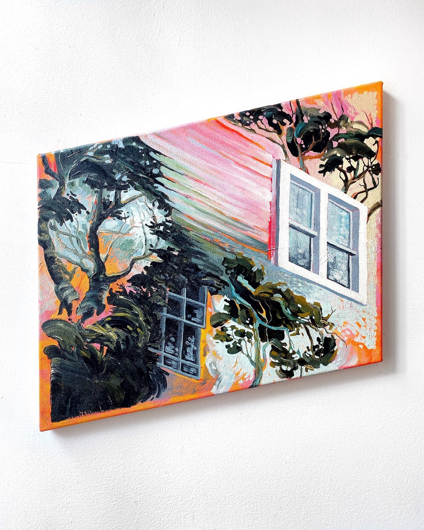&ldquo;Echoes Within The Frame&rdquo; acrylic on parallelogram shaped canvas, 2024 ✨ 

Exploring the fluid boundaries of perception, with this acrylic painting I intended to warp space with dynamic angles, color, and gesture. Framed windows float ami