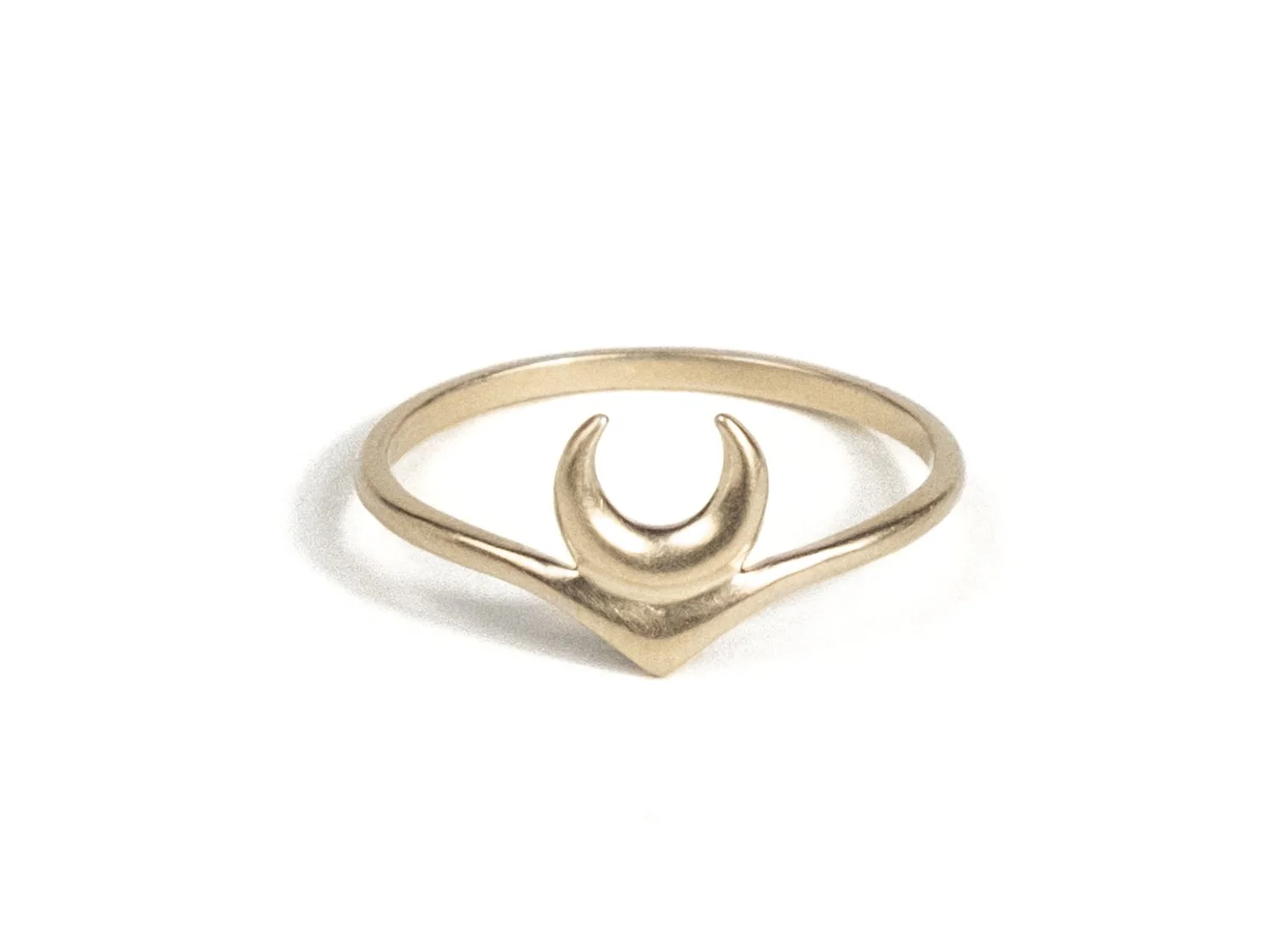 Curved gold ring with crescent moon