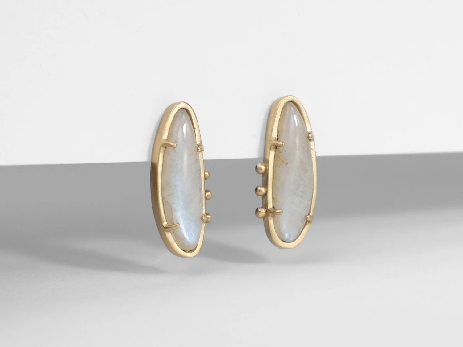 14k gold and moonstone stud earrings by Sara Golden Jewelry
