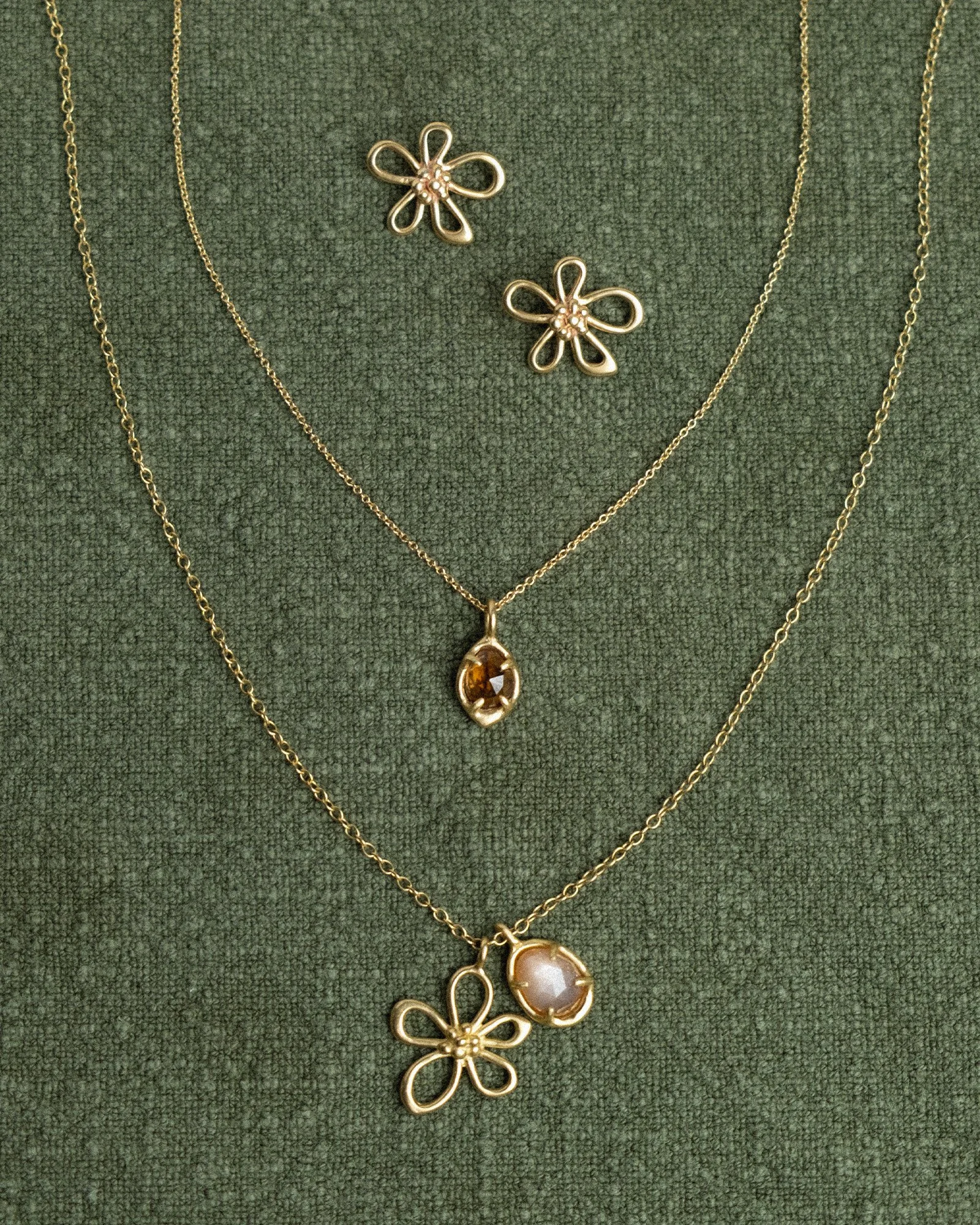 Wildflower Studs and charm necklaces